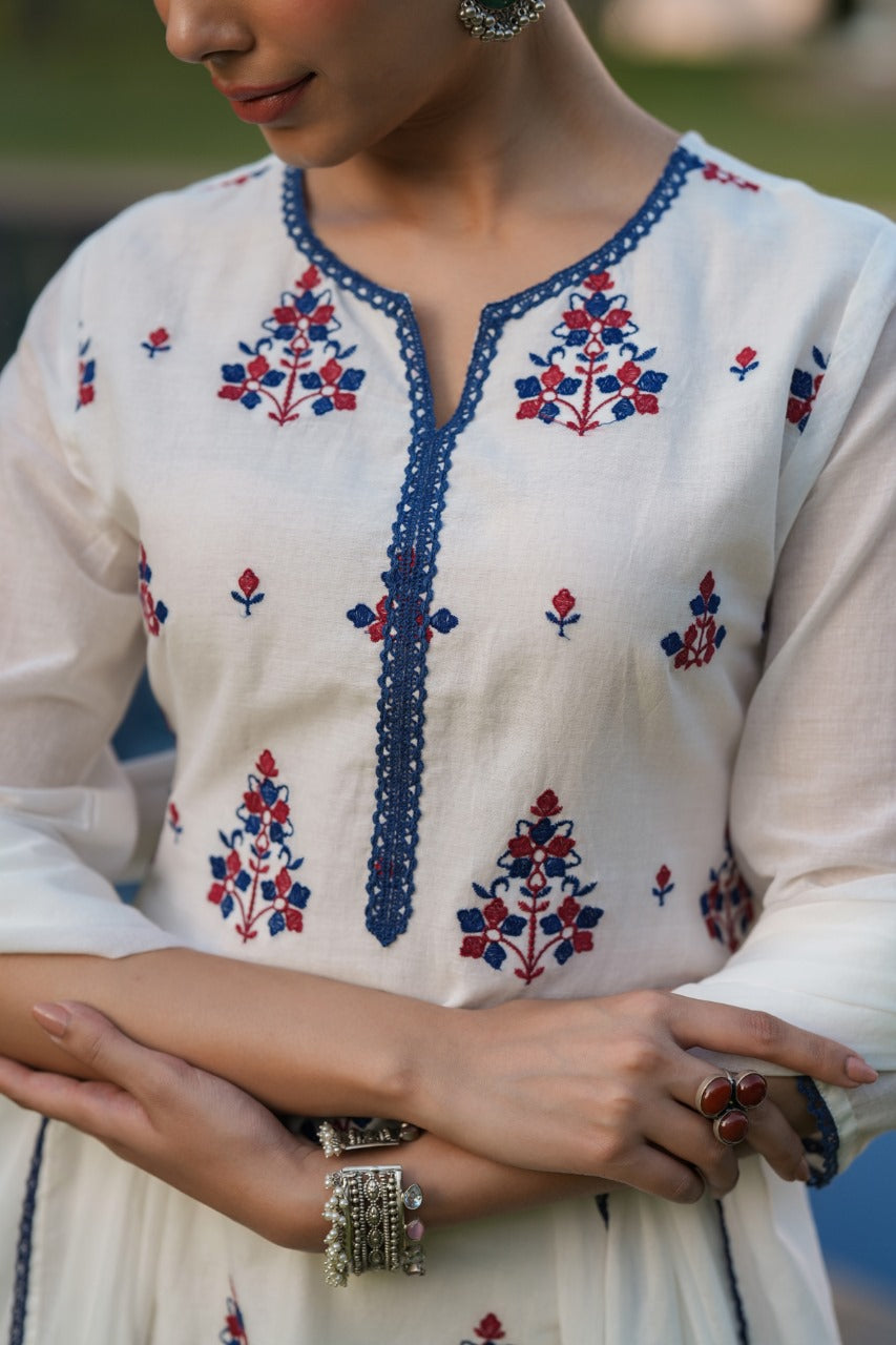 Pure Mull With Full Lining With Embroidery Work White Color With Sharara