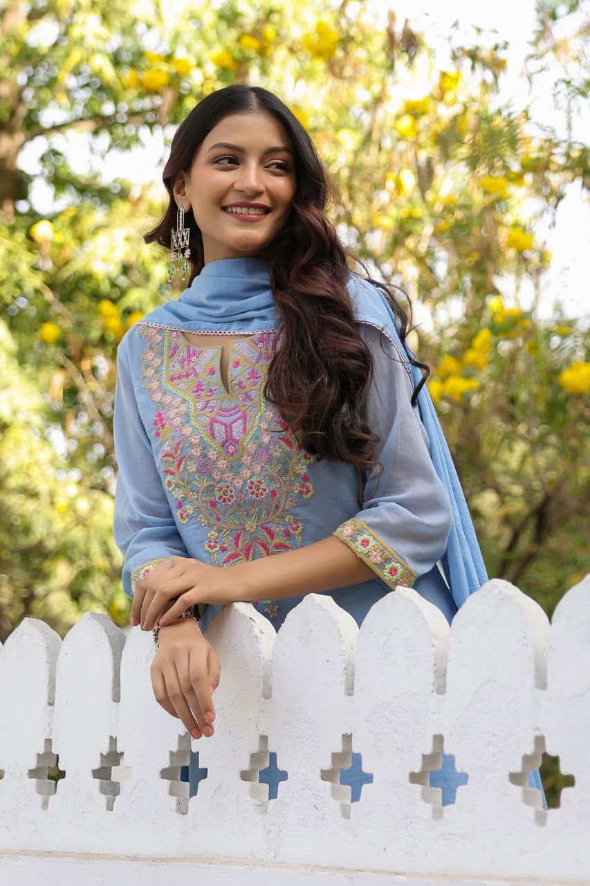 Pure Mull With Full Lining With Embroidery Work