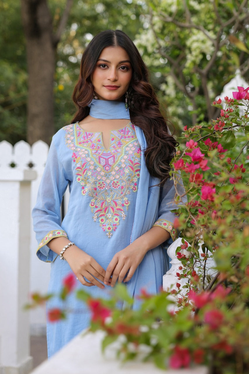 Pure Mull With Full Lining With Embroidery Work