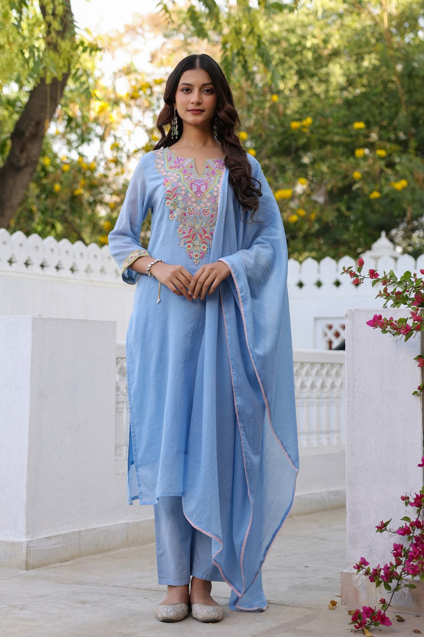 Pure Mull With Full Lining With Embroidery Work