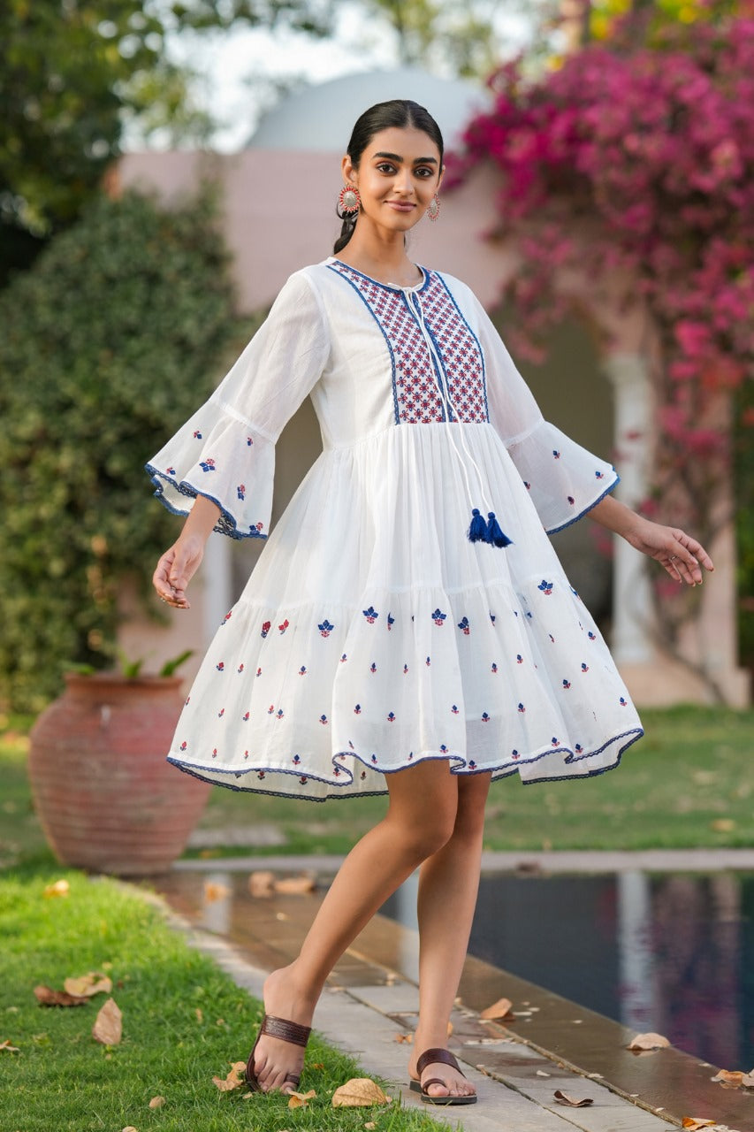 Pure Mull cotton Midi In Lacework With Cotton Lining