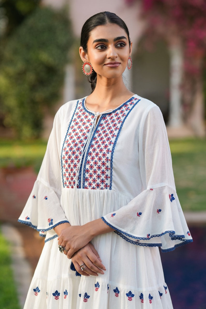 Pure Mull cotton Midi In Lacework With Cotton Lining