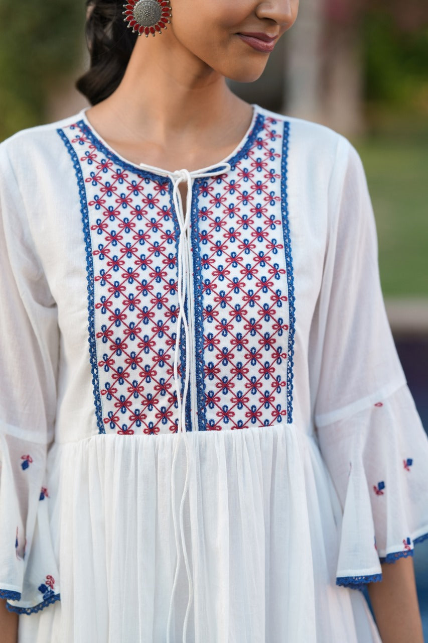 Pure Mull cotton Midi In Lacework With Cotton Lining