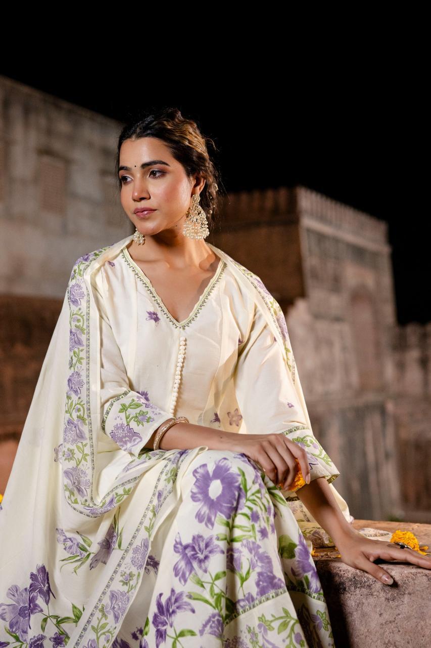 Pure Mull Cotton Anarkali With Potli Buttons