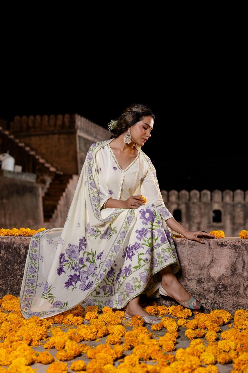 Pure Mull Cotton Anarkali With Potli Buttons