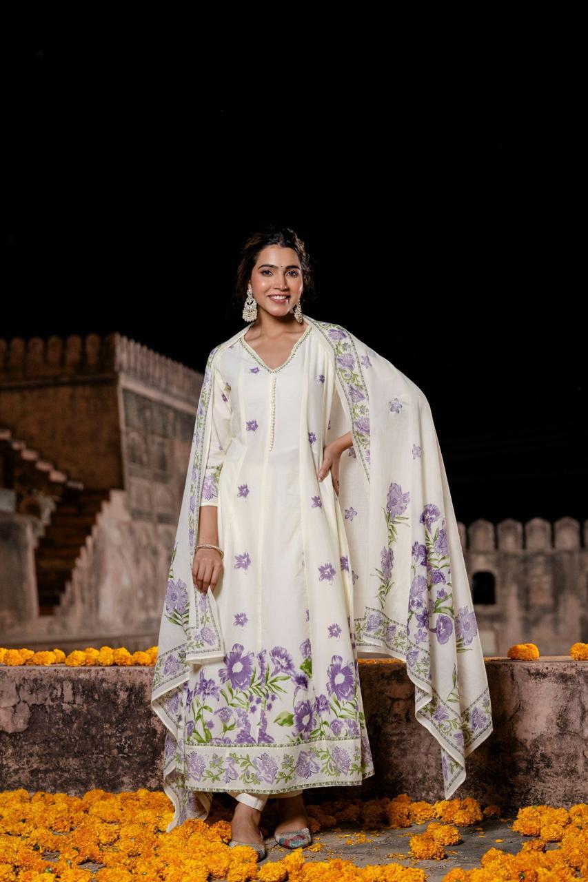 Pure Mull Cotton Anarkali With Potli Buttons