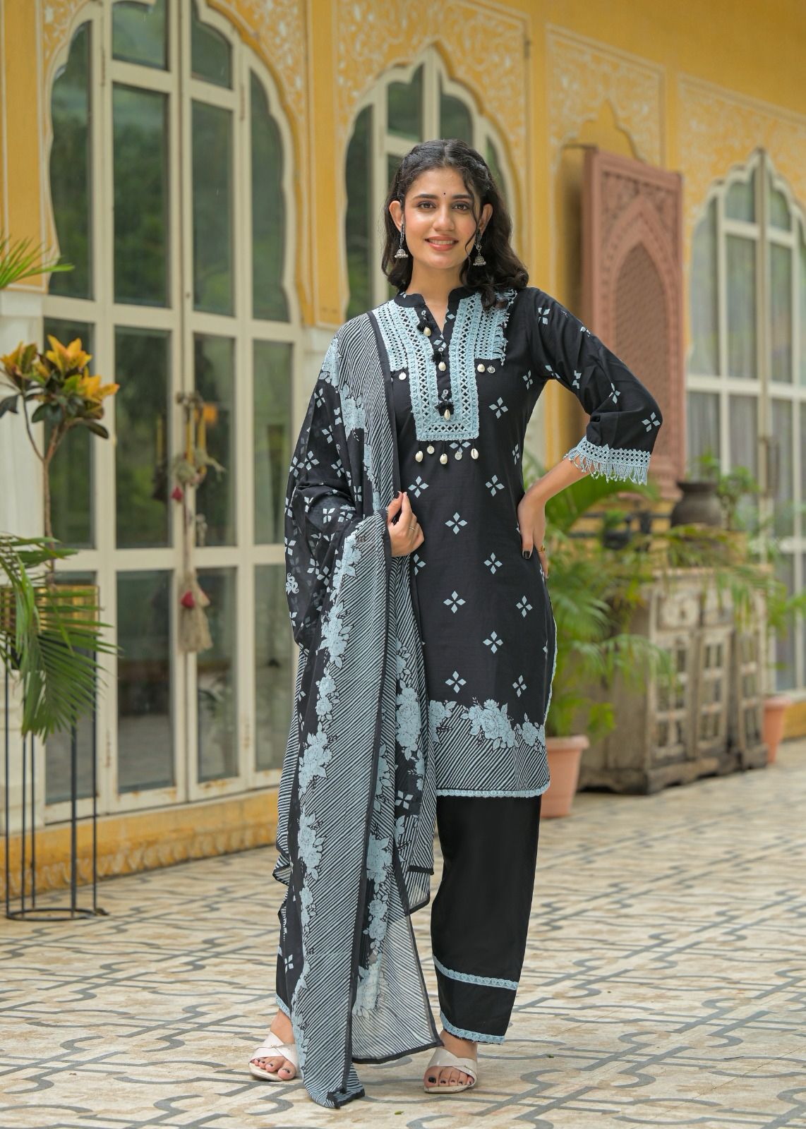 Pure Cotton Farsi Salwar With Duppta Black Color