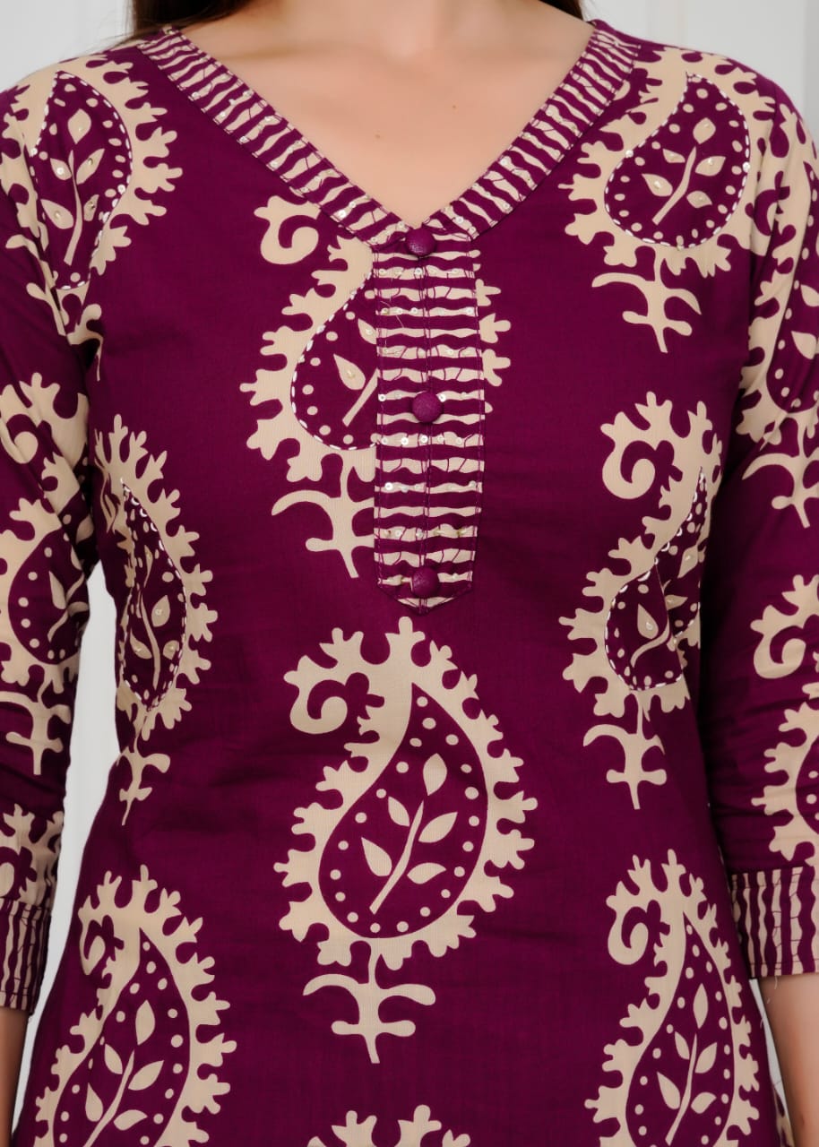 Pure Jaipuri60*60 Cotton In Floral Print 3pc Set Purple Color