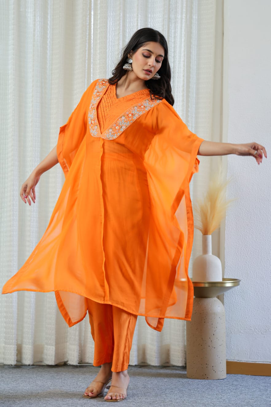 Coord Set - Pure Organza Kaftan Style | Orange