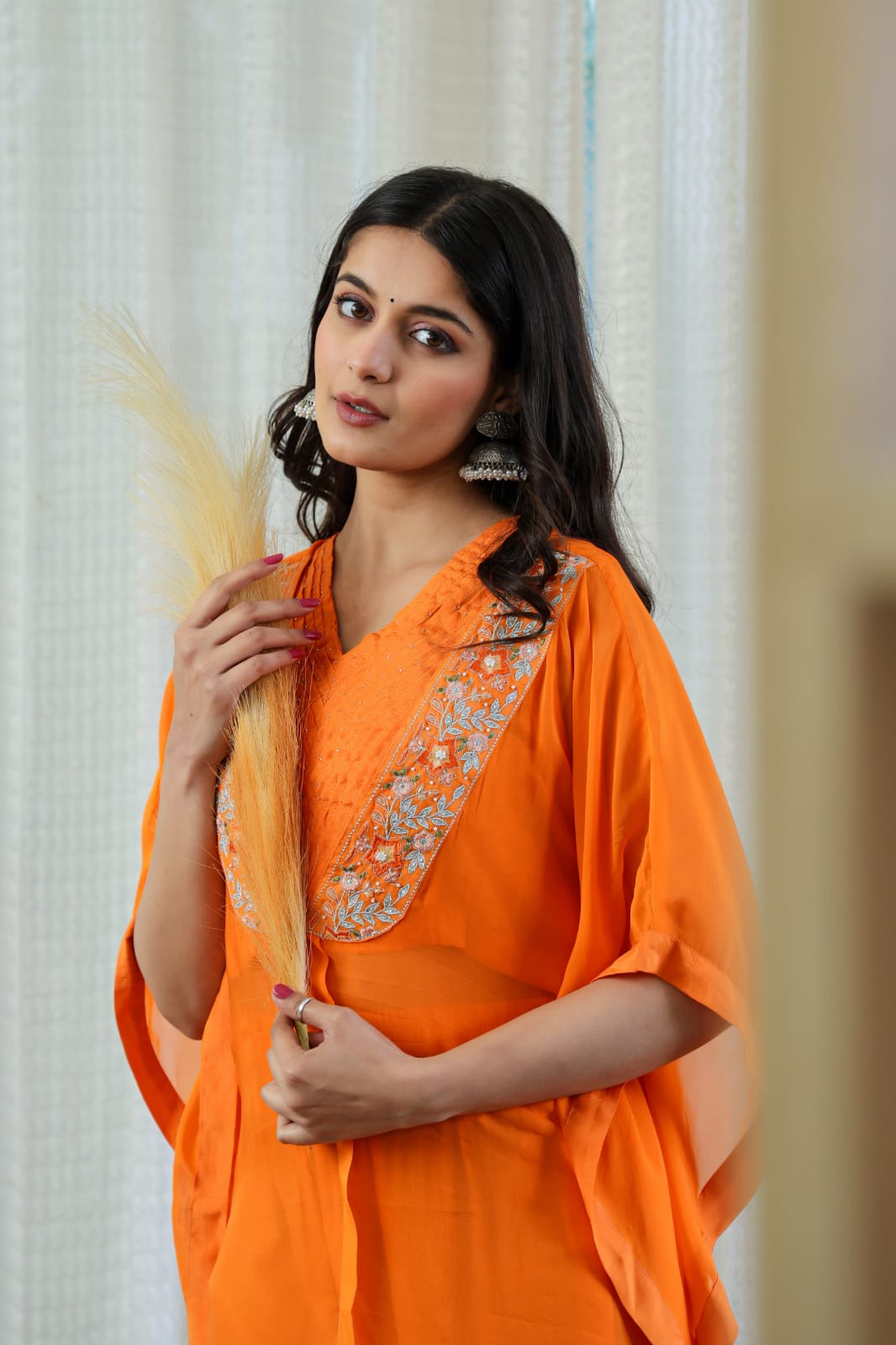 Coord Set - Pure Organza Kaftan Style | Orange