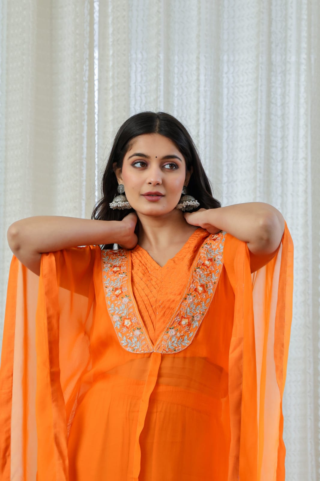 Coord Set - Pure Organza Kaftan Style | Orange