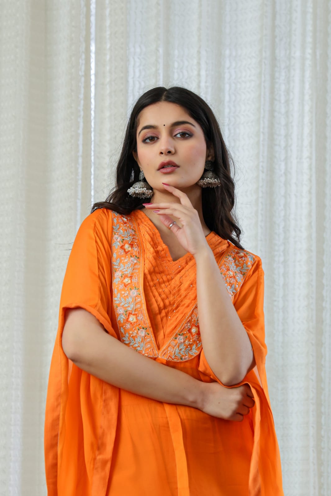 Coord Set - Pure Organza Kaftan Style | Orange