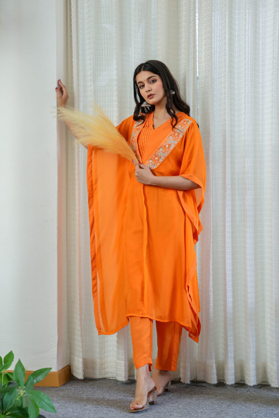 Coord Set - Pure Organza Kaftan Style | Orange