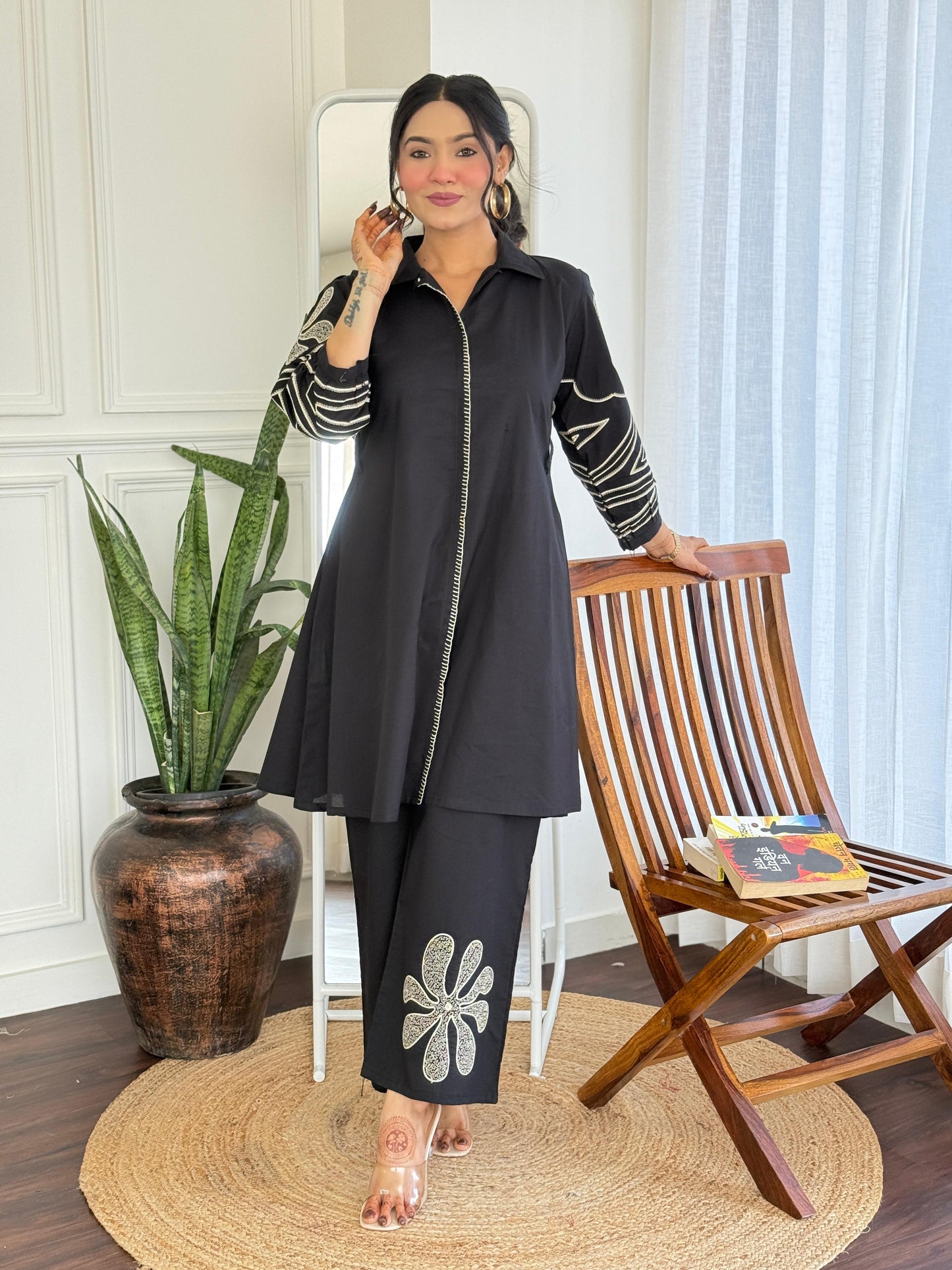 Pure Mull Cotton Designer Coord Set with Appliqué Work