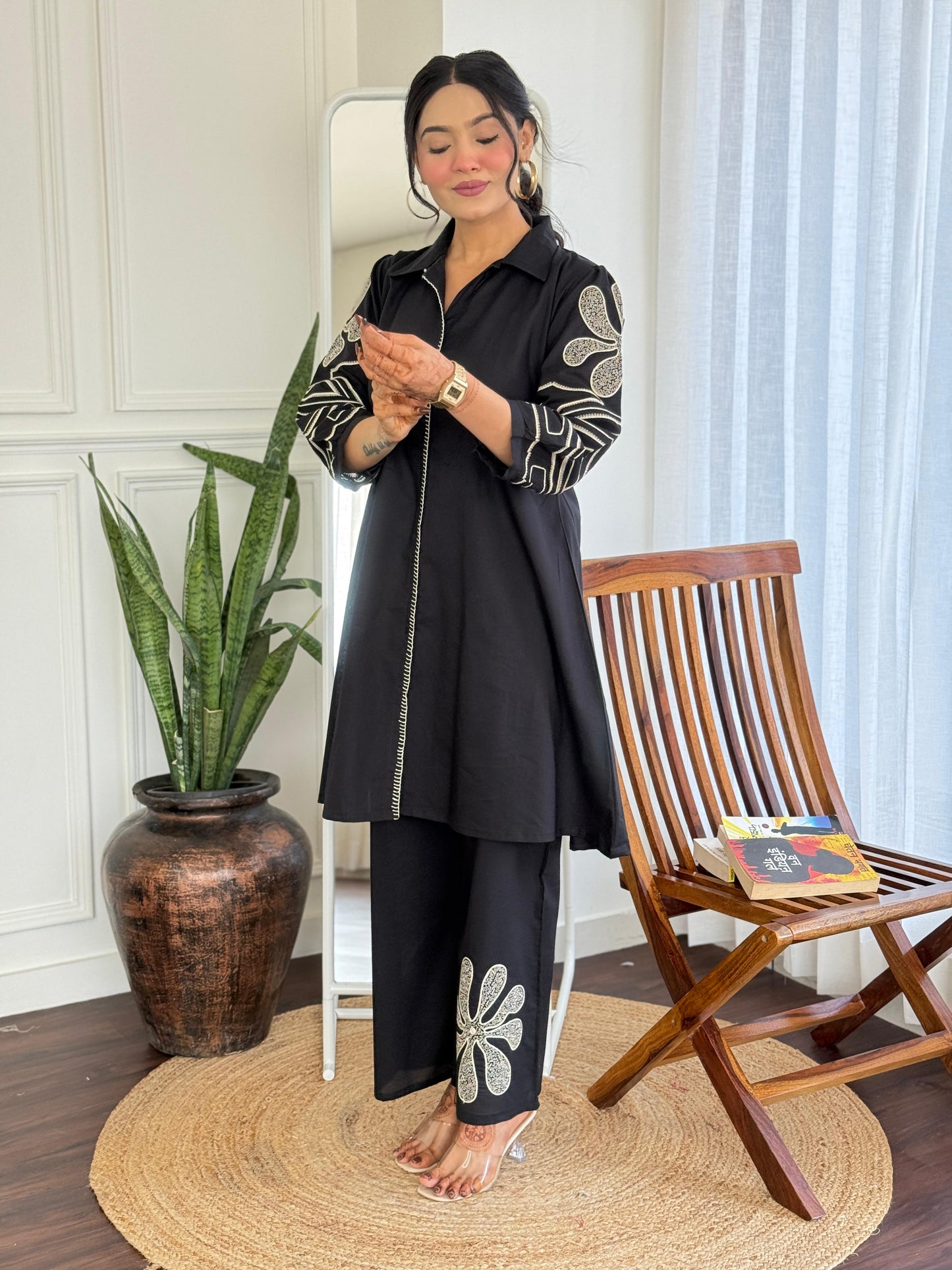 Pure Mull Cotton Designer Coord Set with Appliqué Work