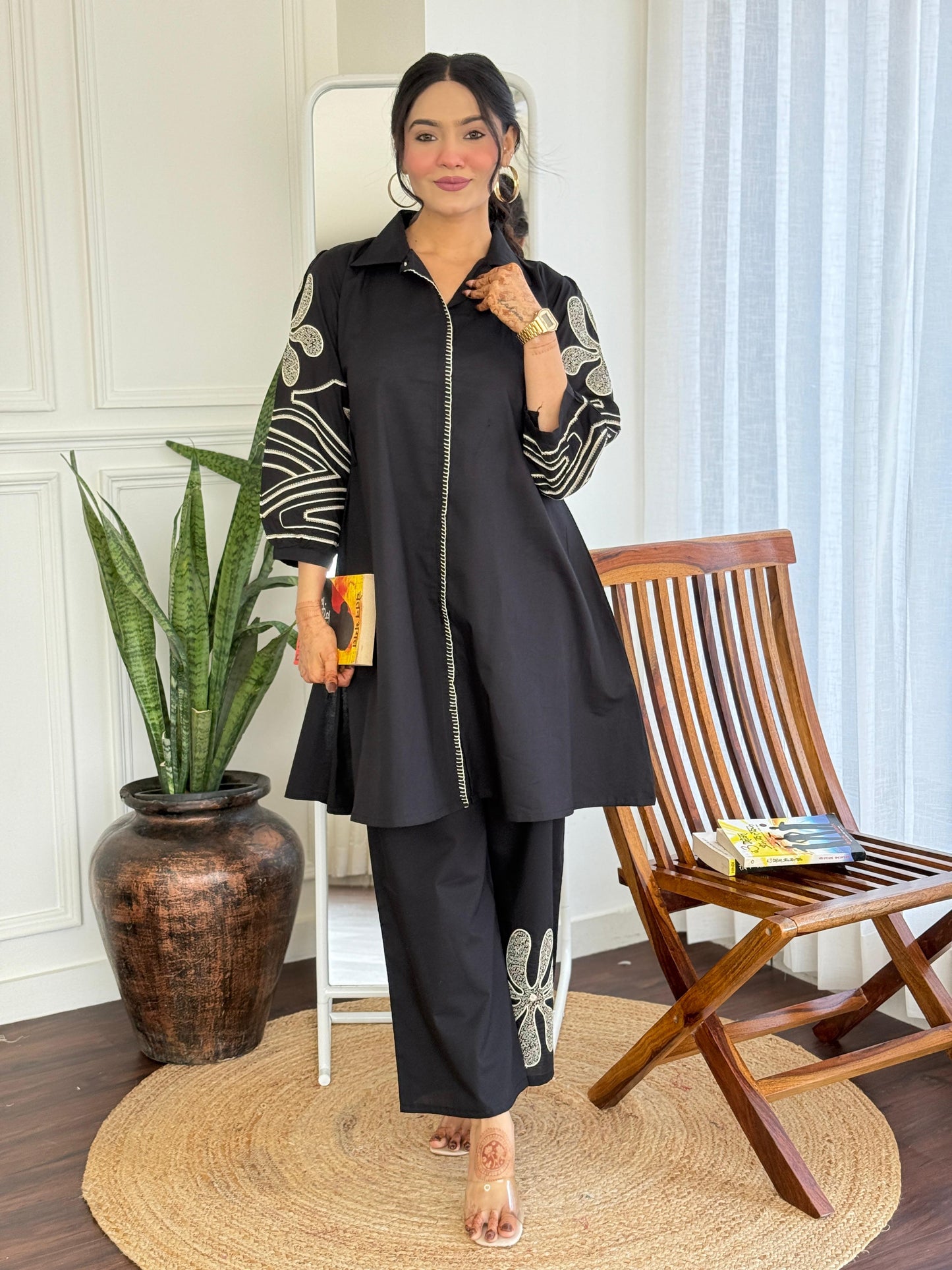 Pure Mull Cotton Designer Coord Set with Appliqué Work