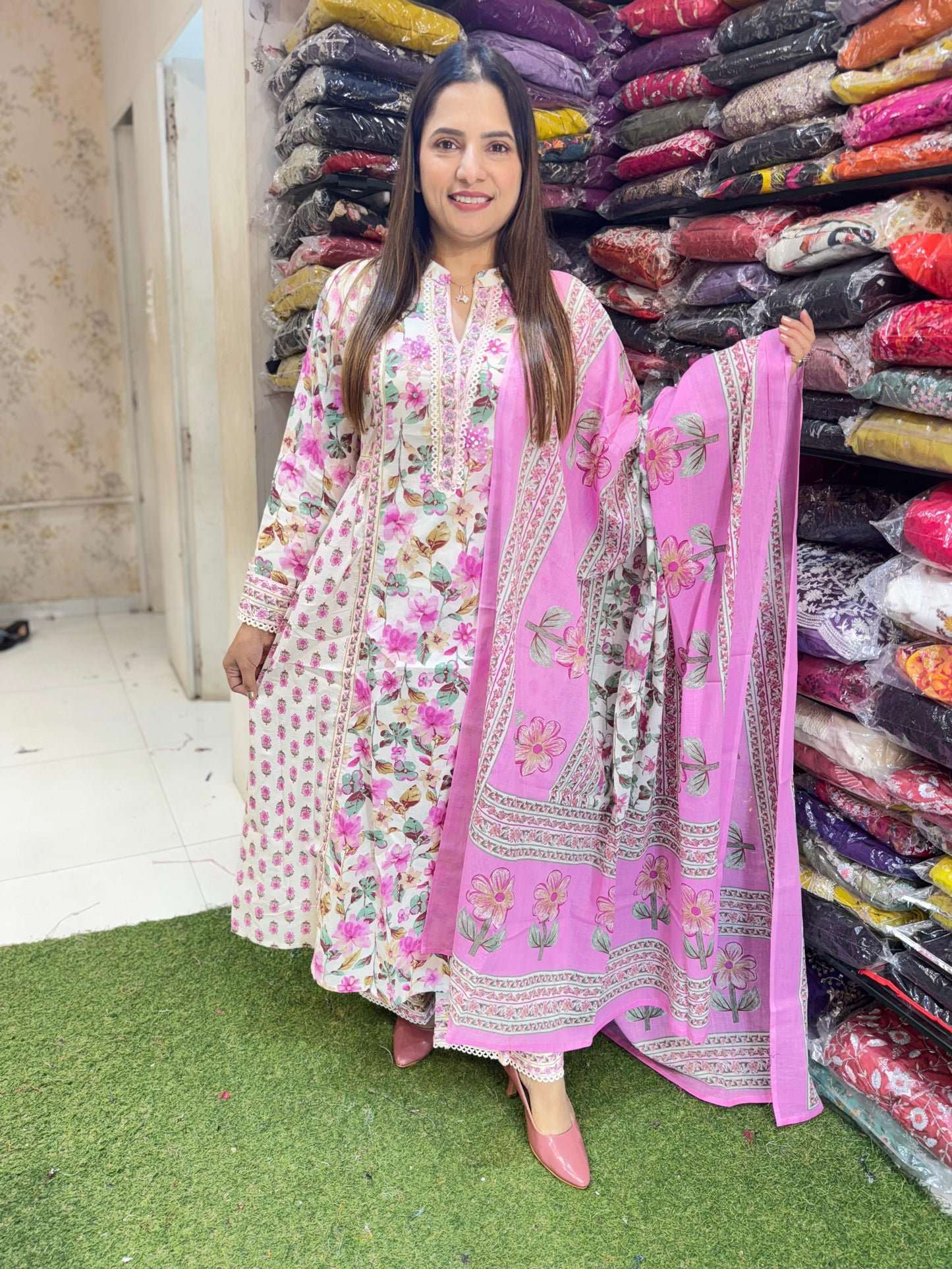 Pure Mulmul Cotton Midi Dress with Inner Lining