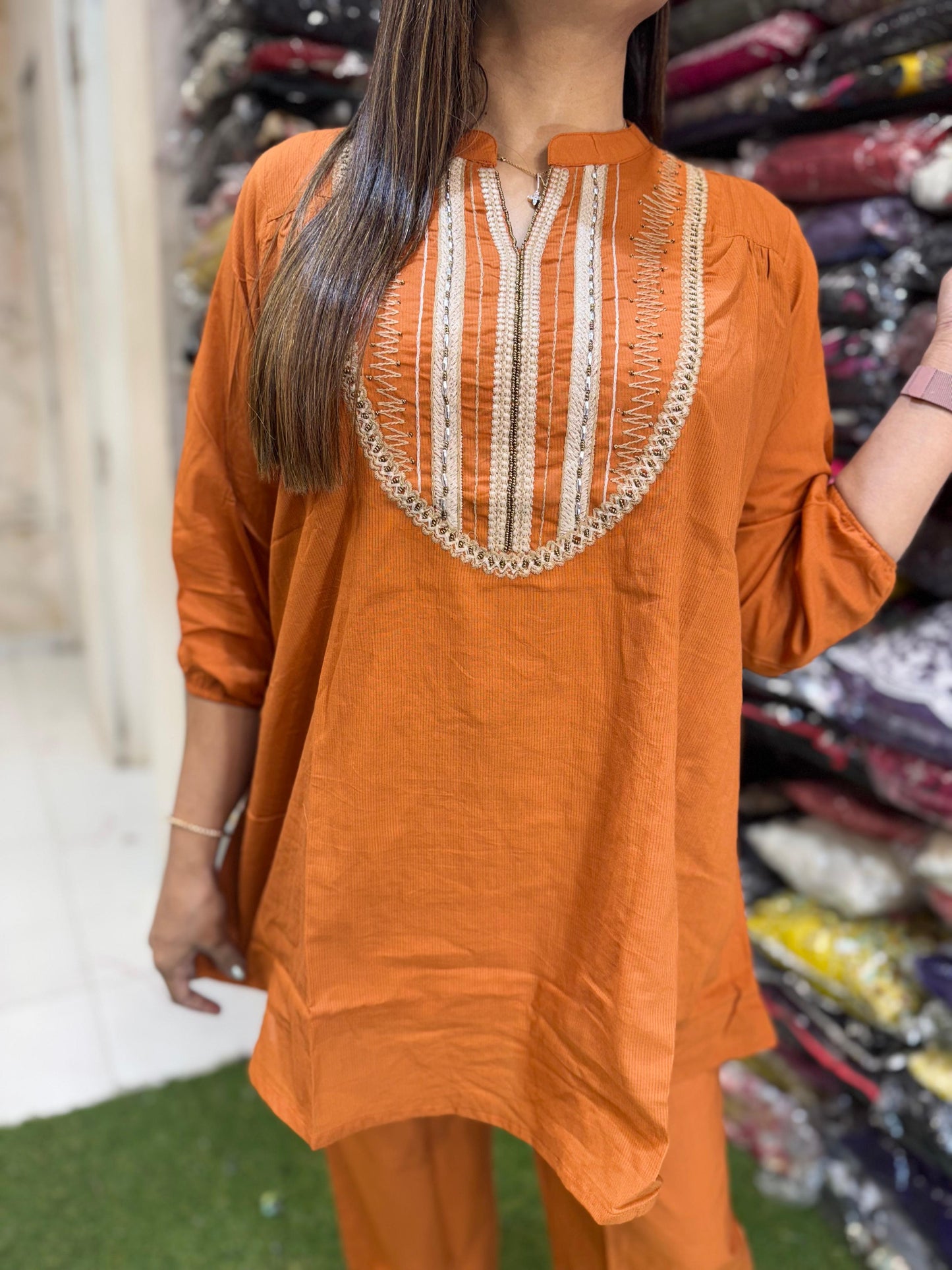 Elegant Cotton Embroidered Short Kurti Set with Pants 3 colour