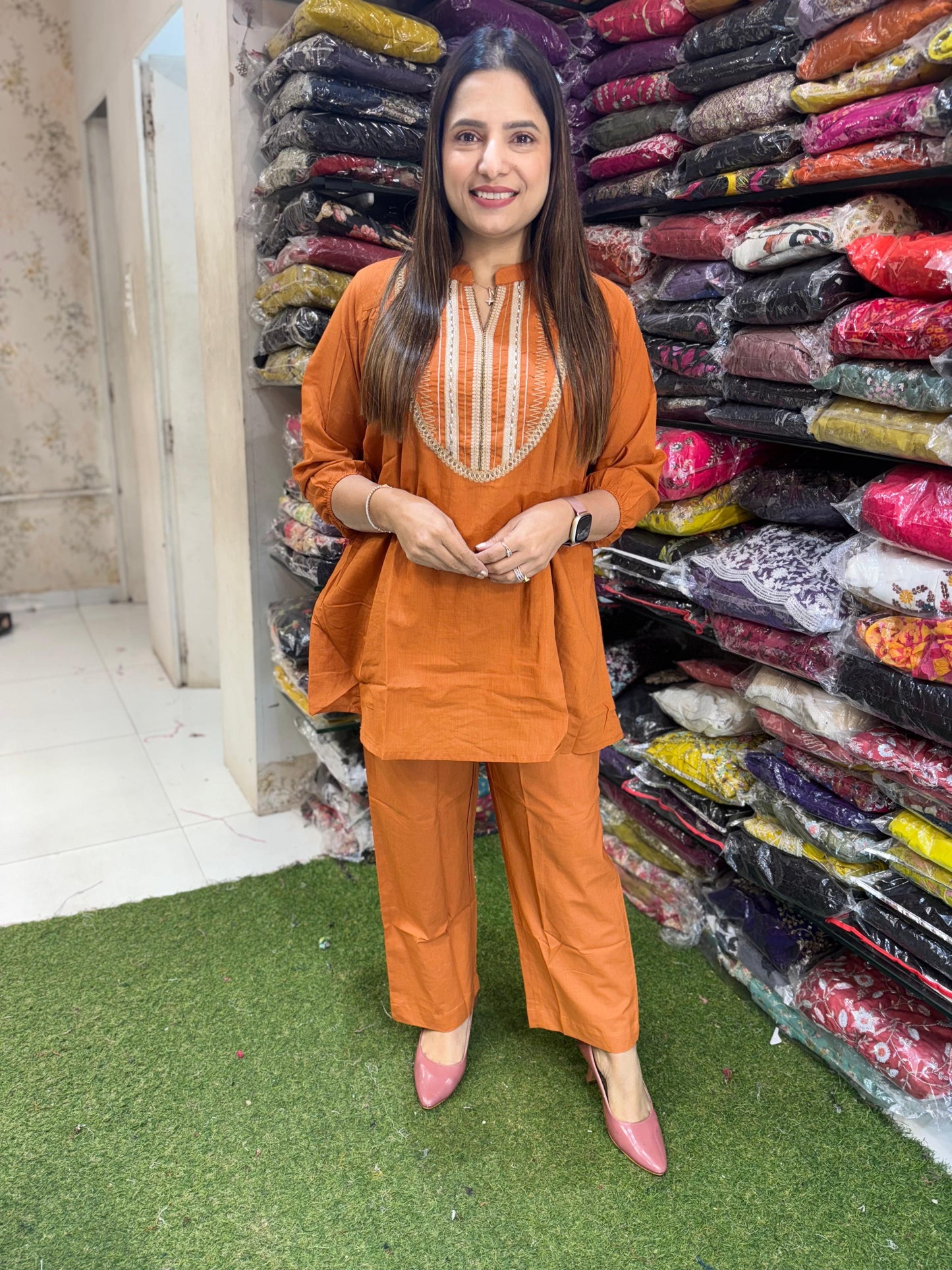 Elegant Cotton Embroidered Short Kurti Set with Pants 3 colour