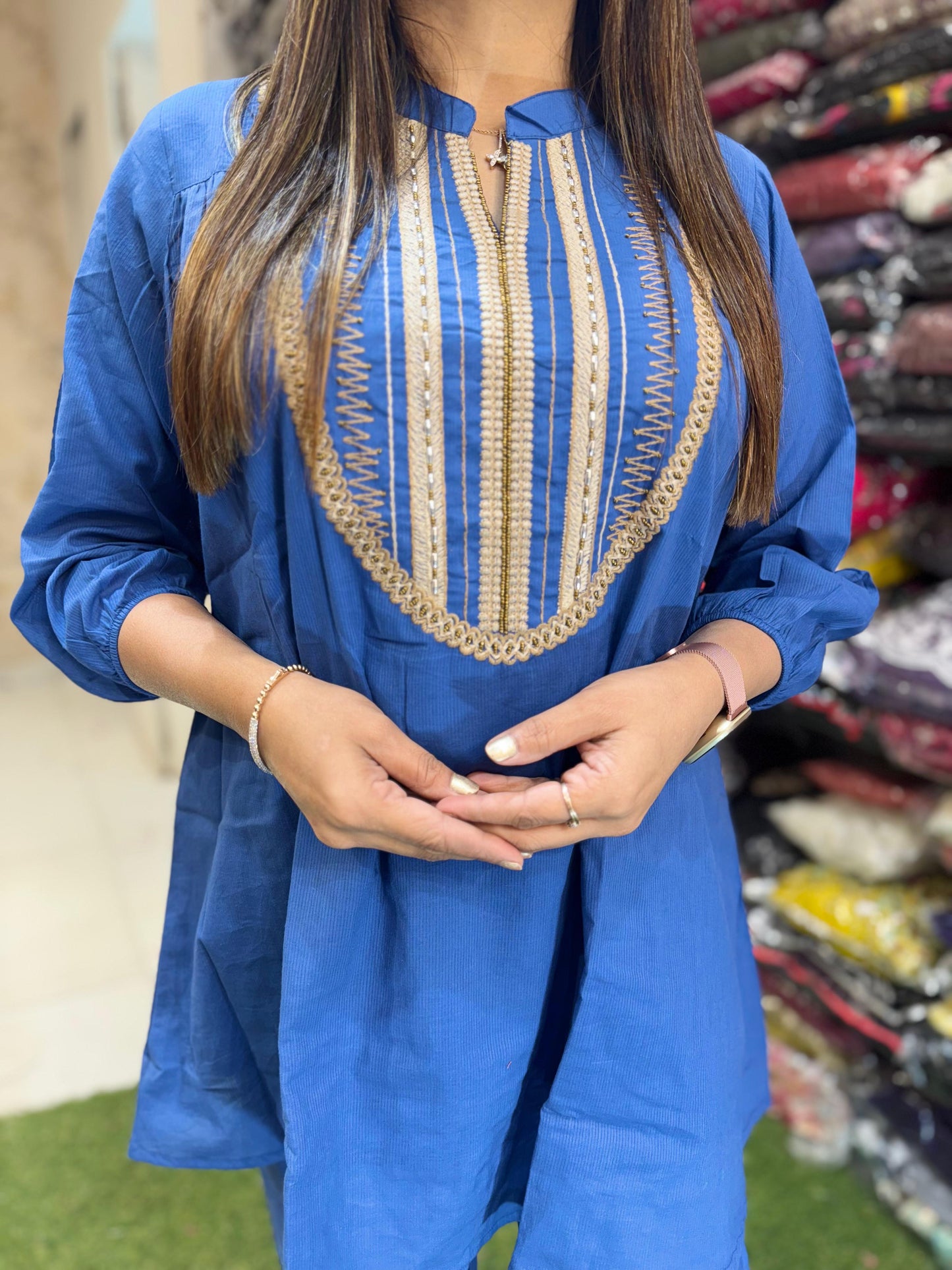 Elegant Cotton Embroidered Short Kurti Set with Pants 3 colour