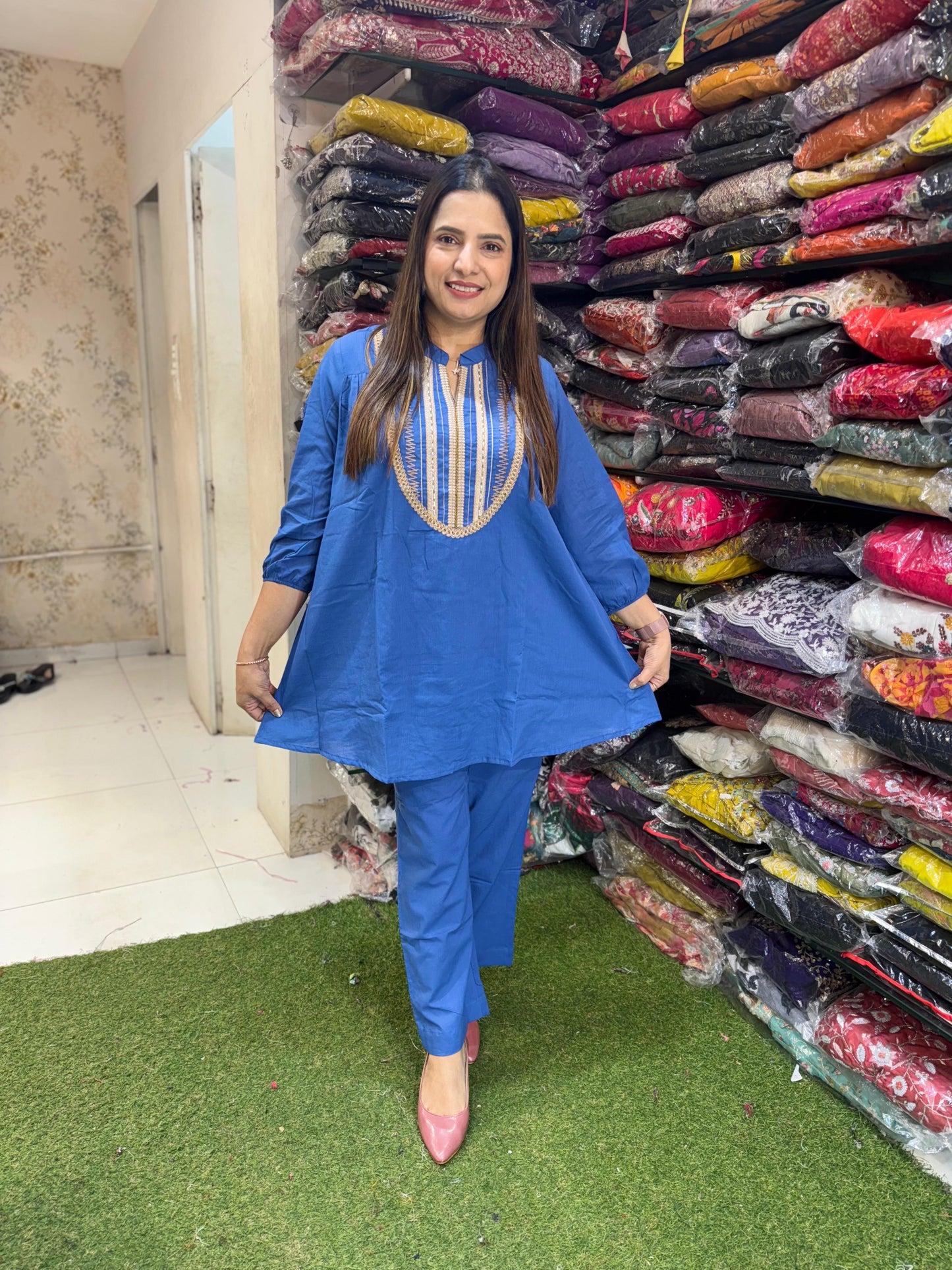 Elegant Cotton Embroidered Short Kurti Set with Pants 3 colour