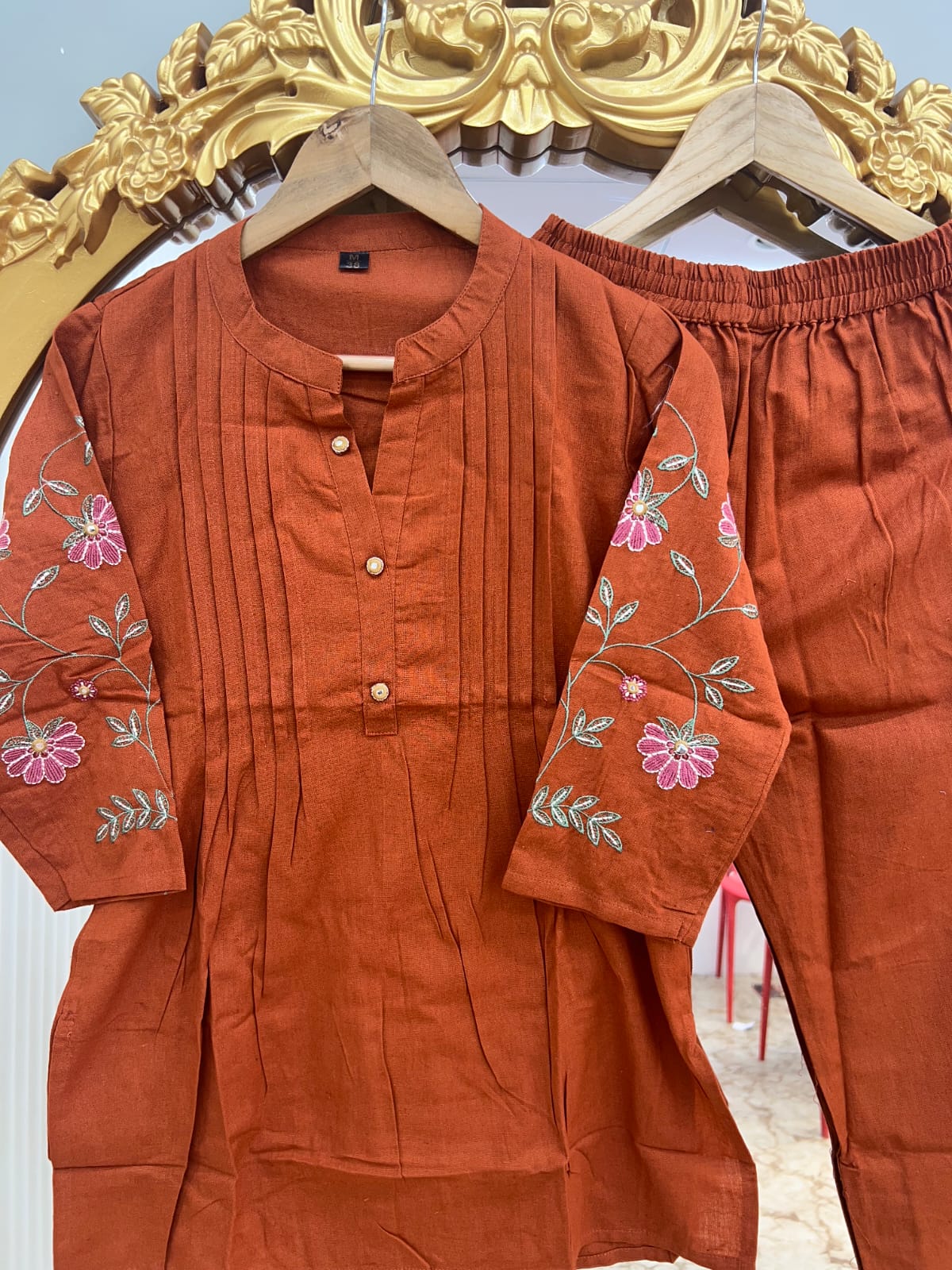 PURE FLEX COTTON COORDSET IN PINTEX DESIGN- RUST ORANGE COLOR
