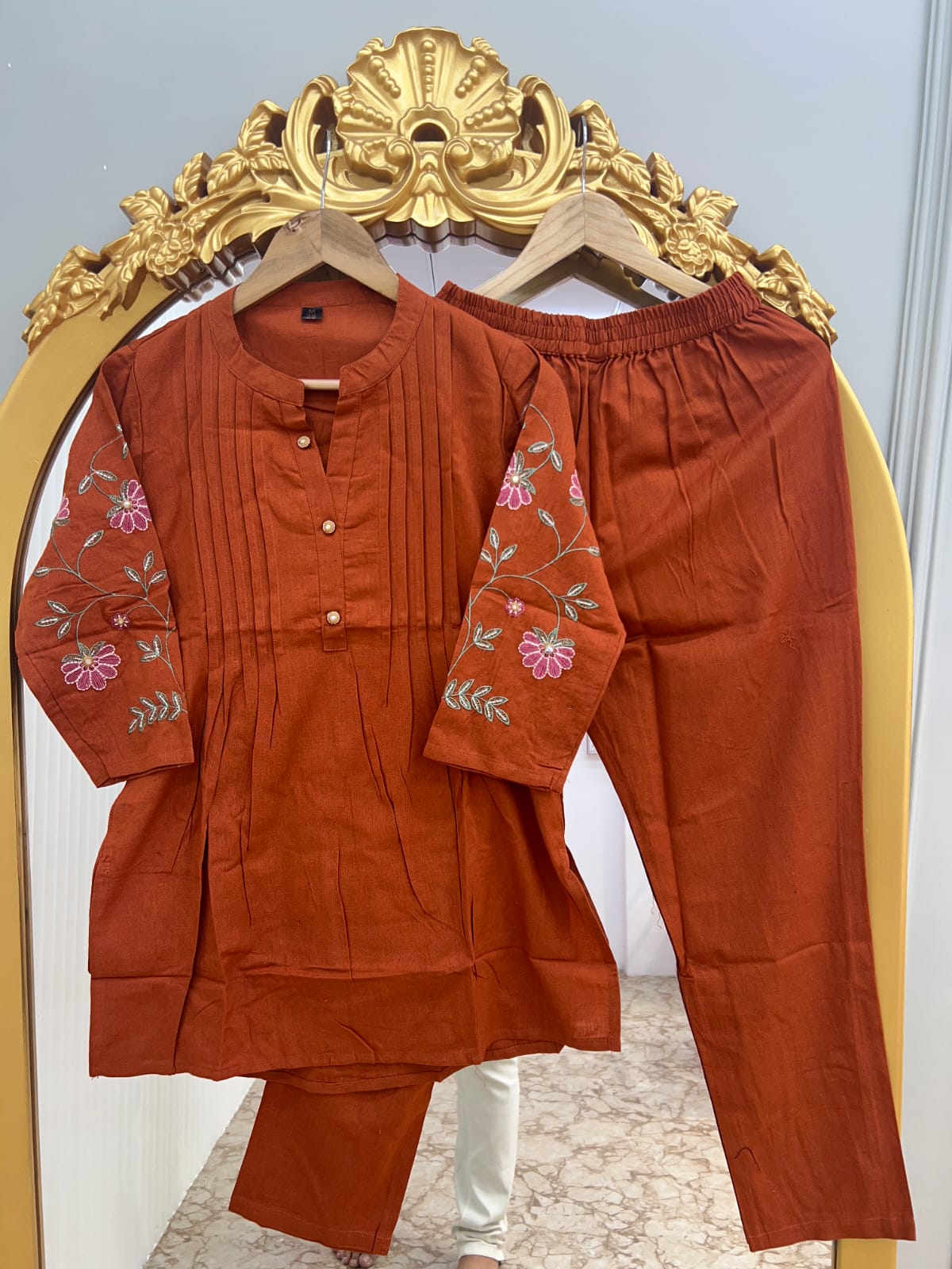 PURE FLEX COTTON COORDSET IN PINTEX DESIGN- RUST ORANGE COLOR