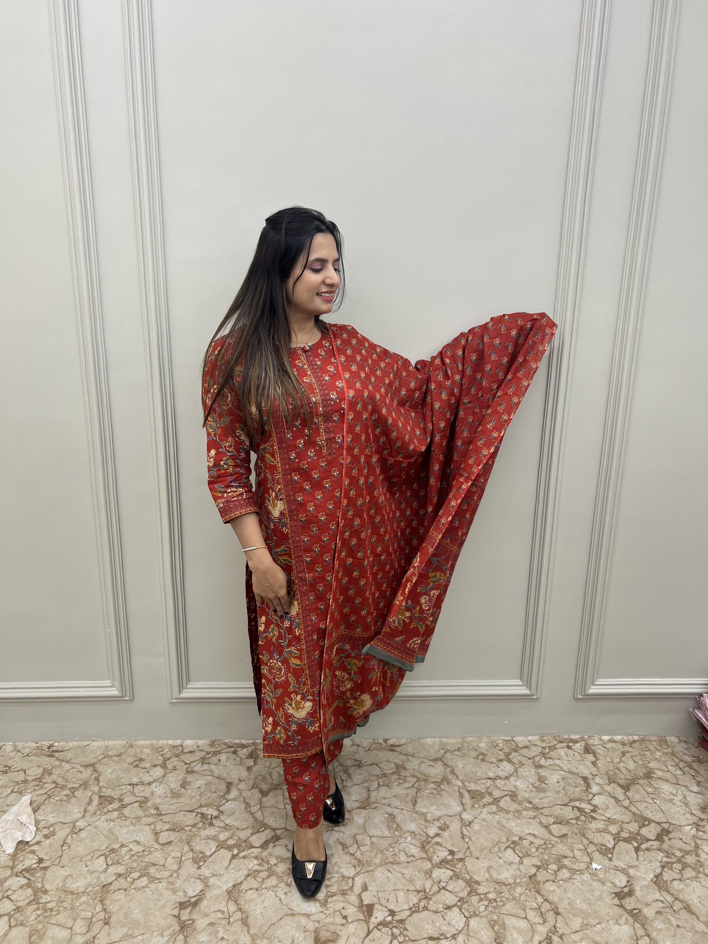 PURE JAIPURI COTTON HANDBLOCK PRINT- Maroon colour