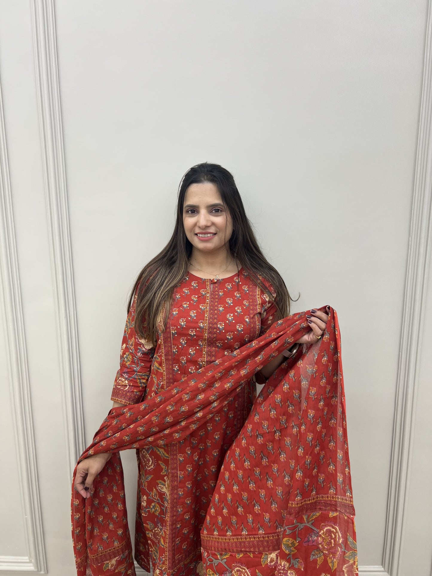 PURE JAIPURI COTTON HANDBLOCK PRINT- Maroon colour