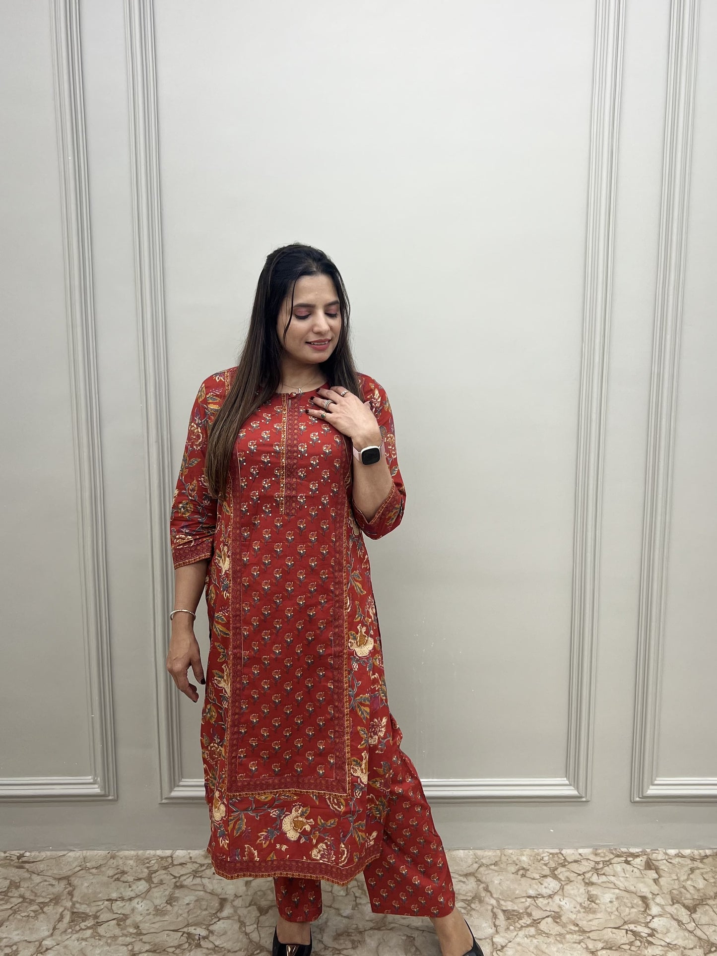 PURE JAIPURI COTTON HANDBLOCK PRINT- Maroon colour