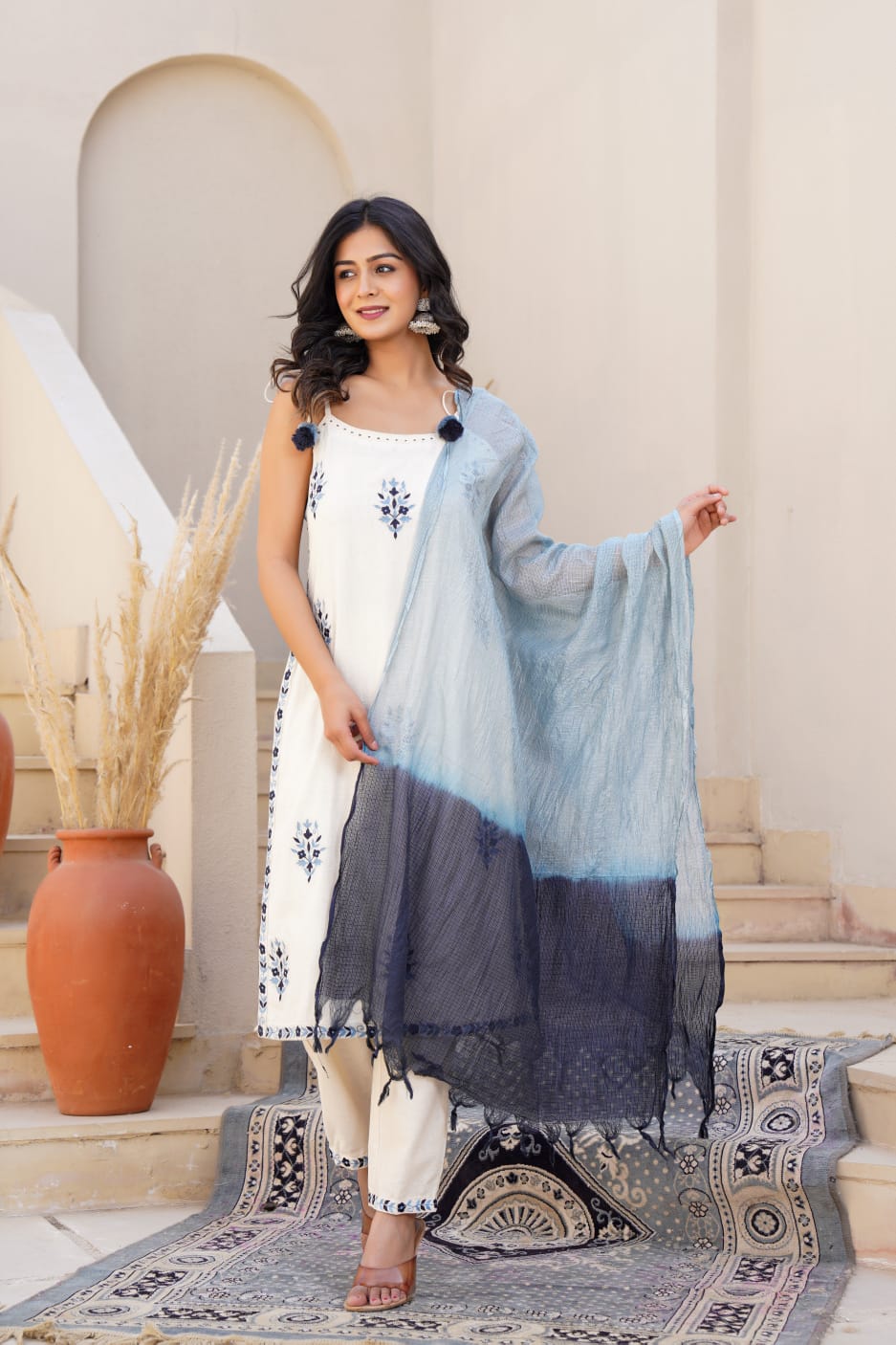 Fabric Handloom cotton Noodle stripe spaghetti pattern Kota Doria Dupatta
