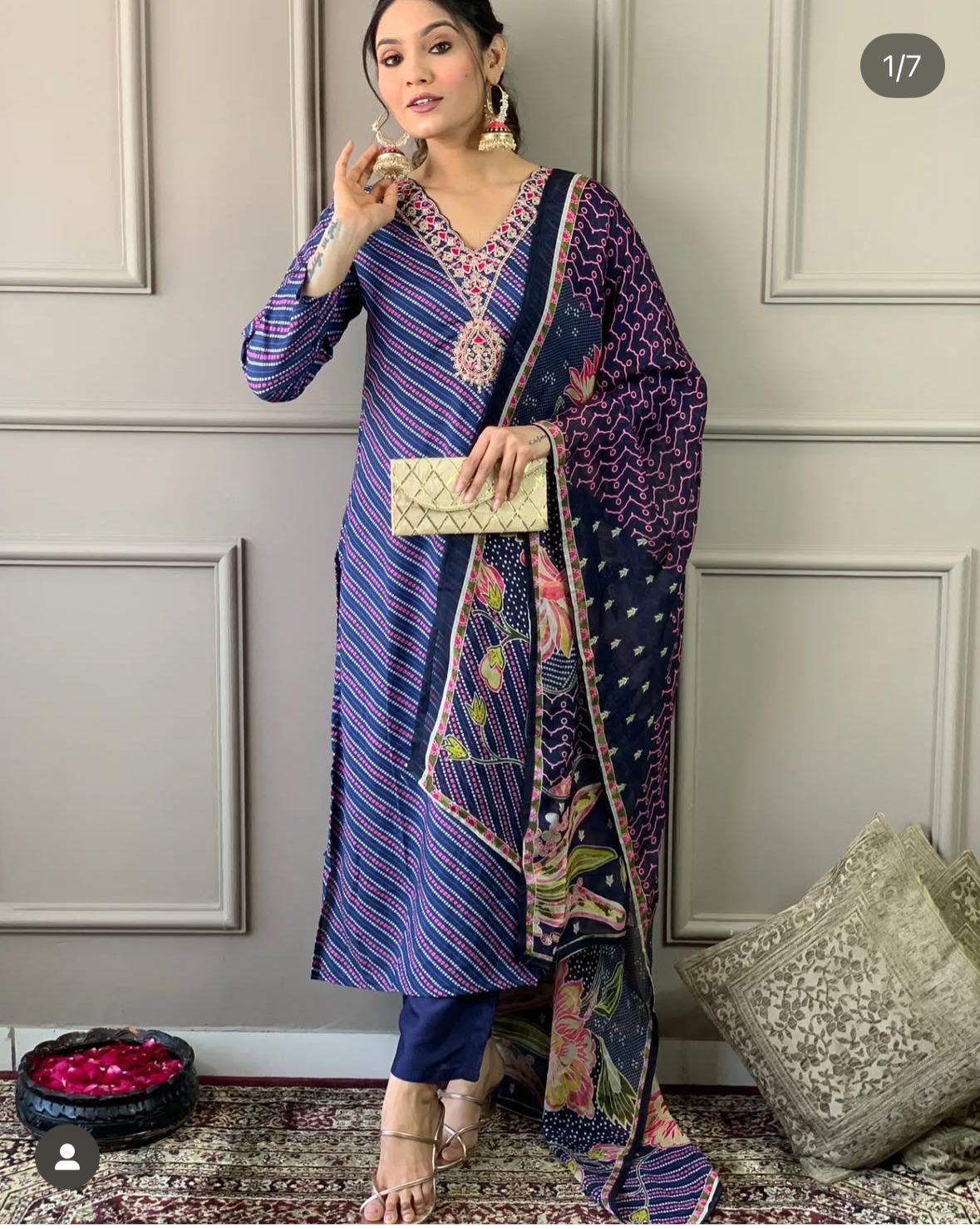 Pure Muslin Lehariya Print 3pc Set Blue Color