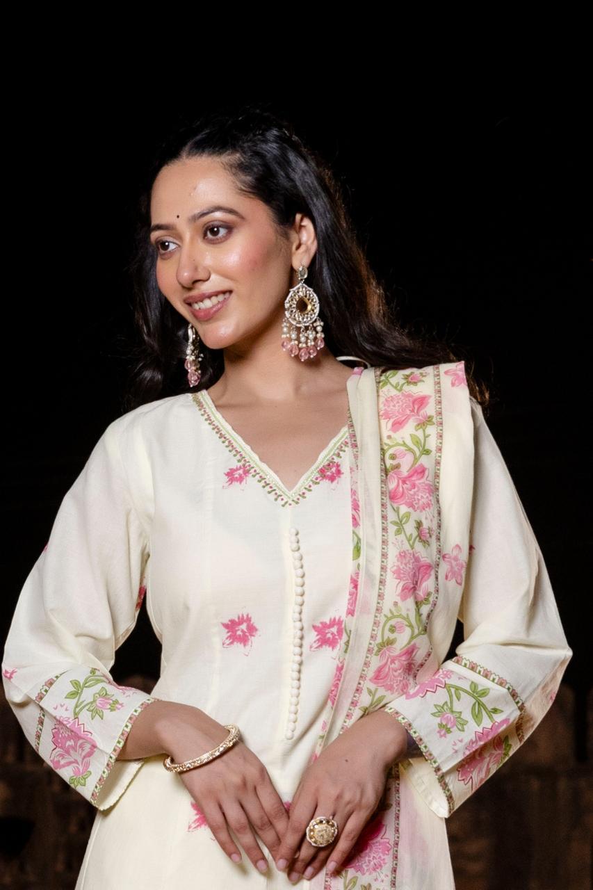 Pure Mull Cotton Anarkali With Potli Buttons