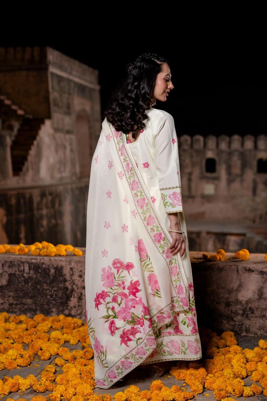 Pure Mull Cotton Anarkali With Potli Buttons