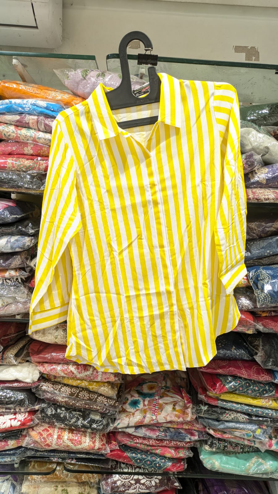 Stripes Pure Linen Shirt With yellow and white Line