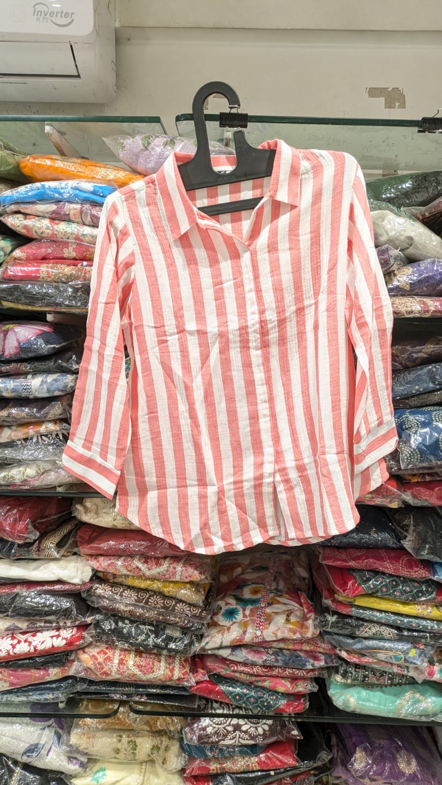 Stripes Pure Linen Shirt With pink and white Line