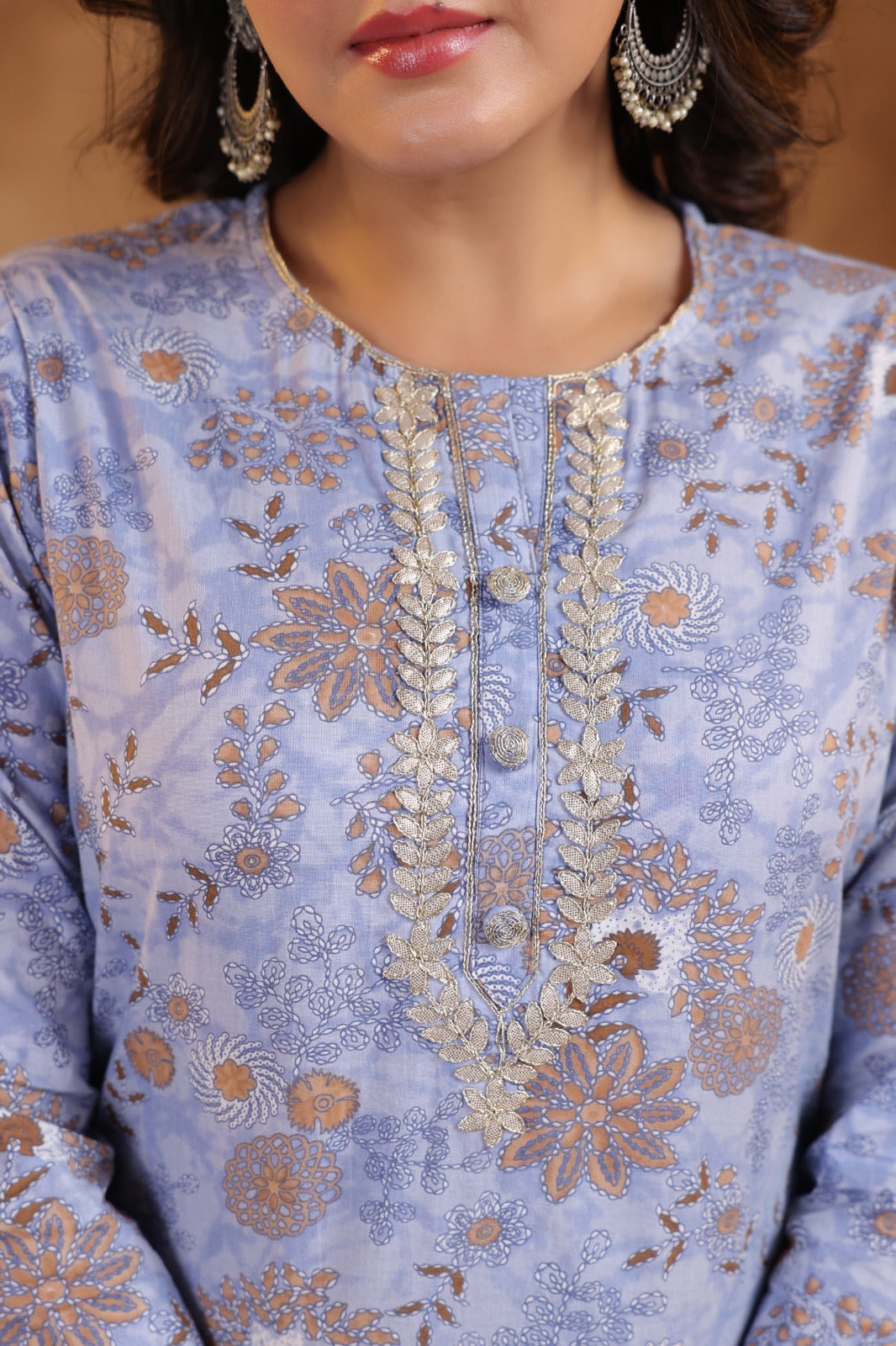 Pure Jaipuri Cotton Floral Print 3pc Set Light Blue Color