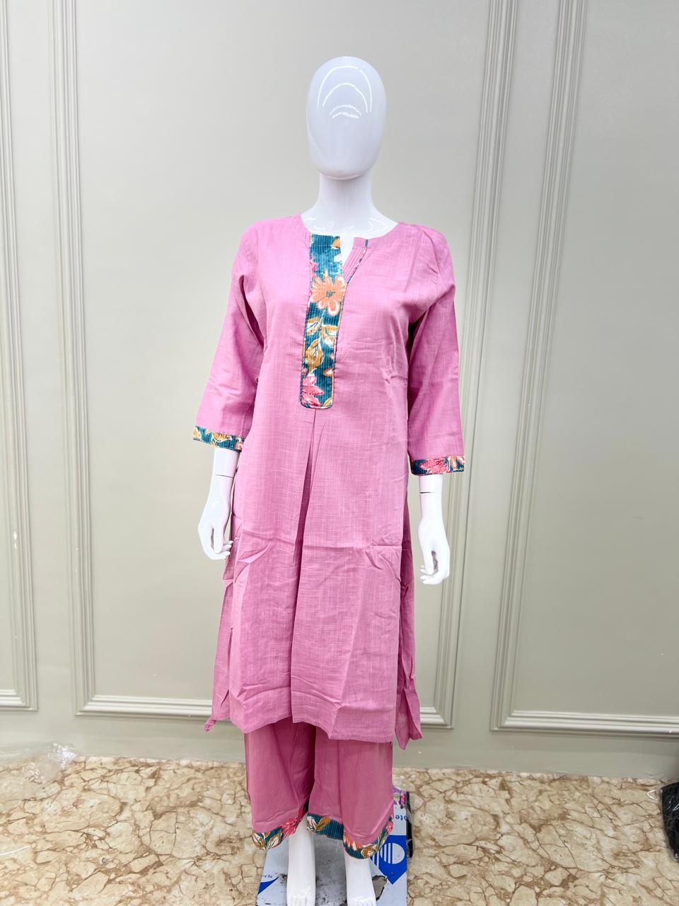 Pure Cotton Detailing Work 2pc Set pink Color
