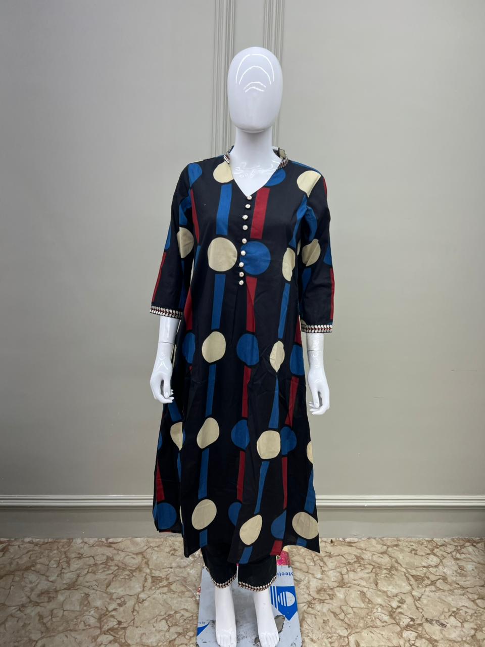 Pure Jaipuri Cotton Dot Print 2pc Set Black Color