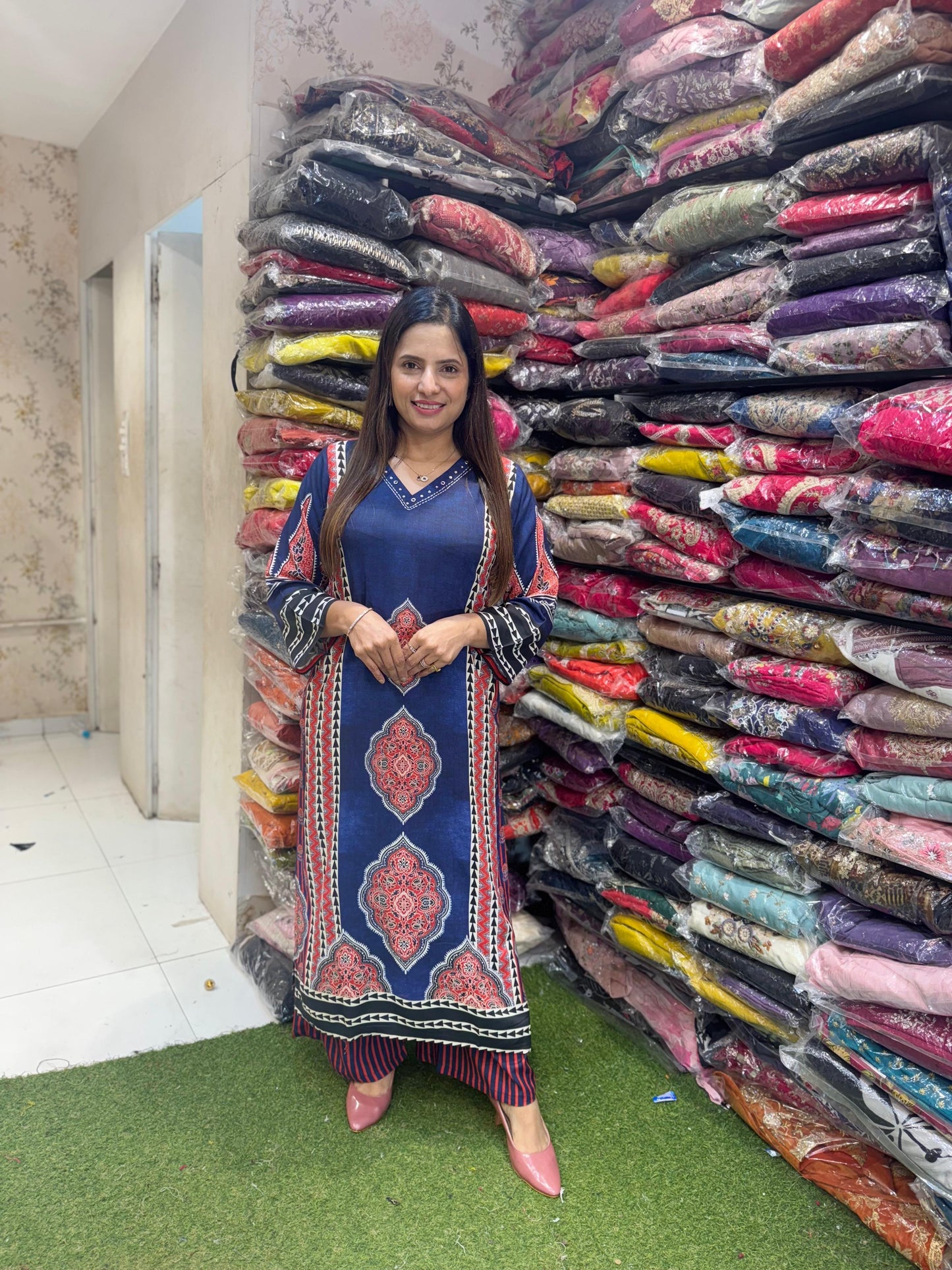 Pure Germon Rayon Ajrak Print 2pc Cordset Blue Color