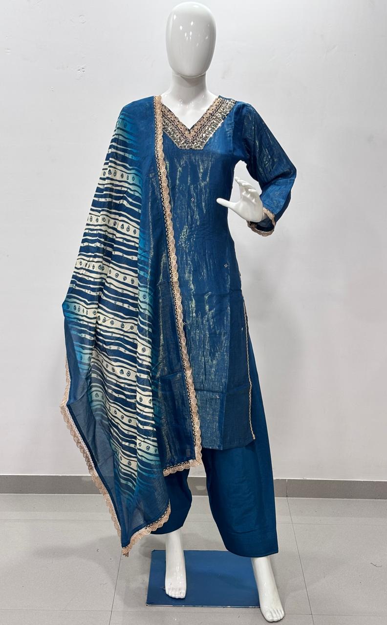 Pure Gucci Silk Cutdana Handwork Farsi Salwar 3pc Set Kerosine Color
