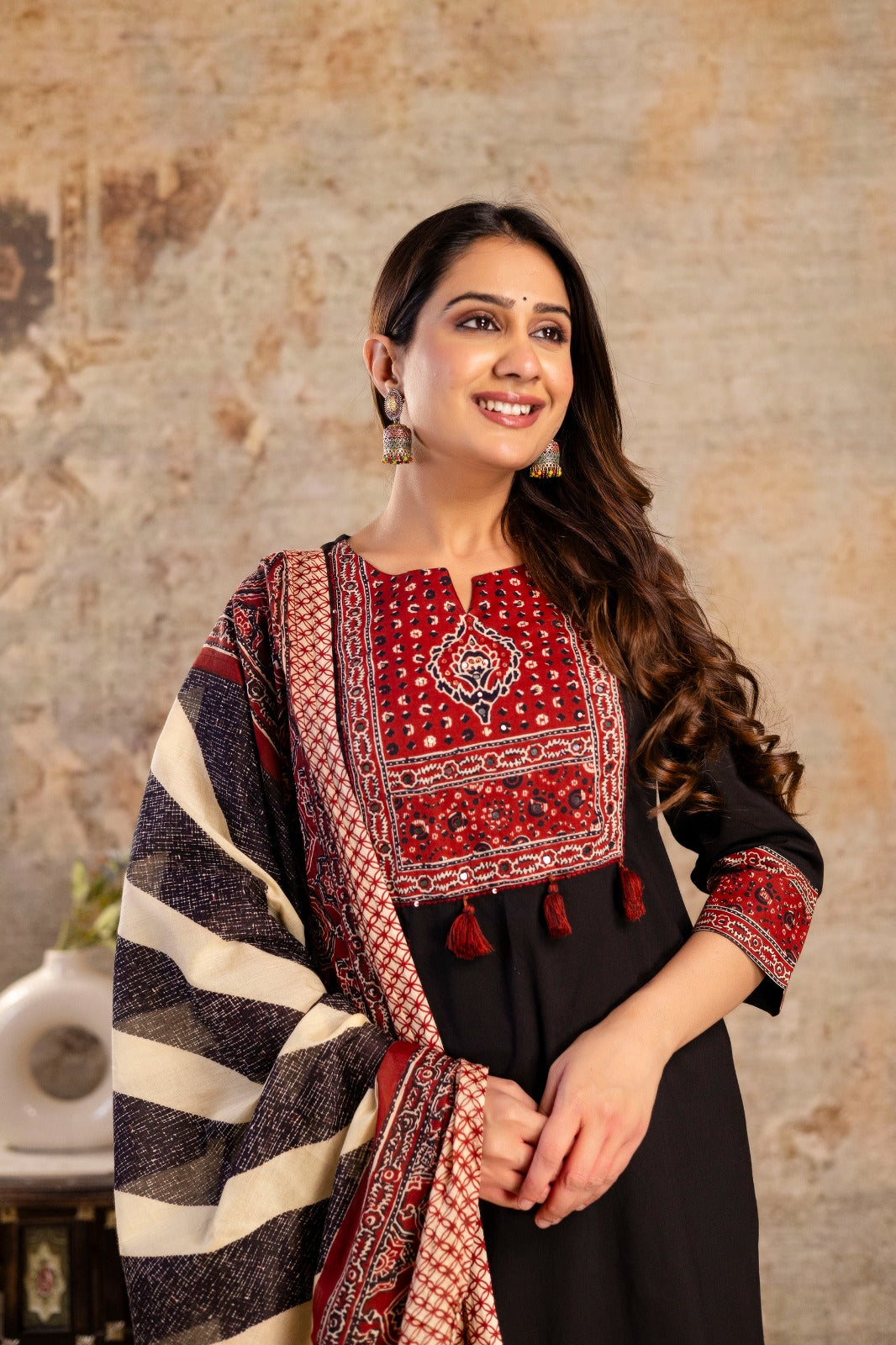 Pure Cotton Ajarak Print 3pc Set Black Color
