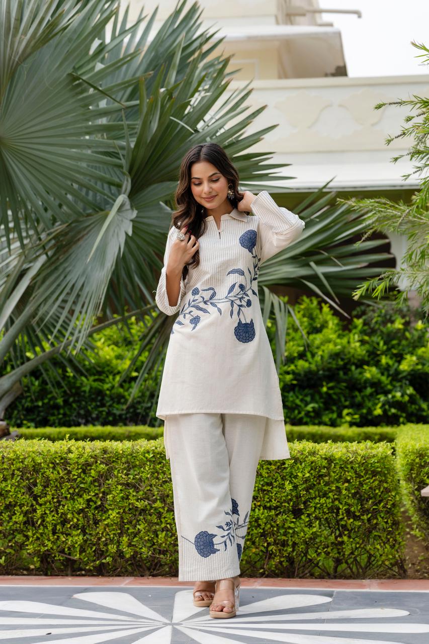 Pure Cotton Pintex Design Hi-low Pattern 2pc Set Off White Color