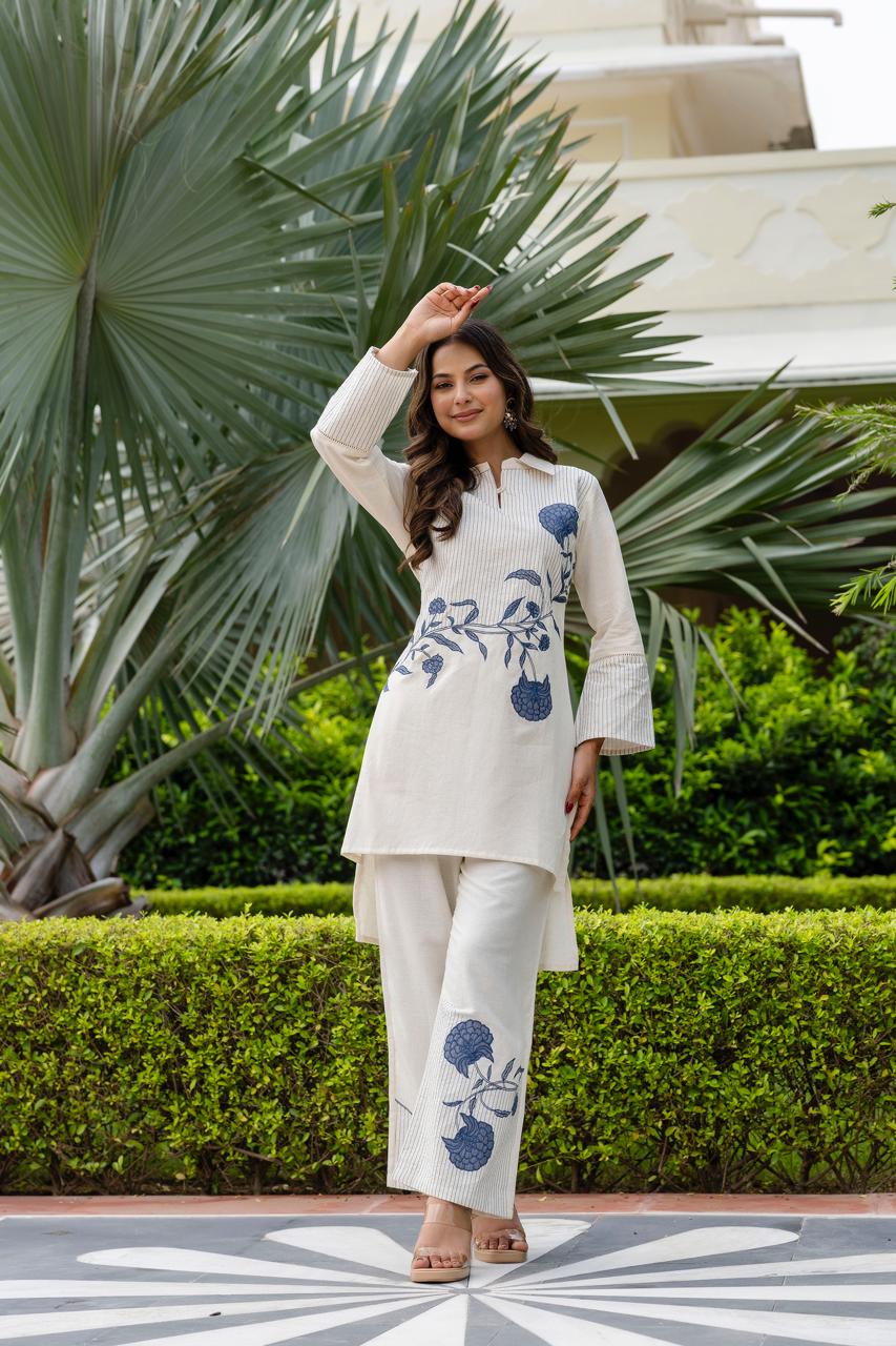 Pure Cotton Pintex Design Hi-low Pattern 2pc Set Off White Color