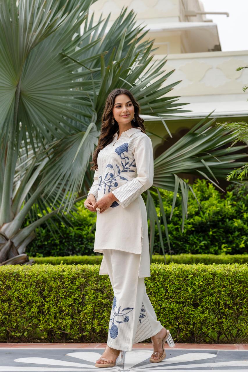 Pure Cotton Pintex Design Hi-low Pattern 2pc Set Off White Color