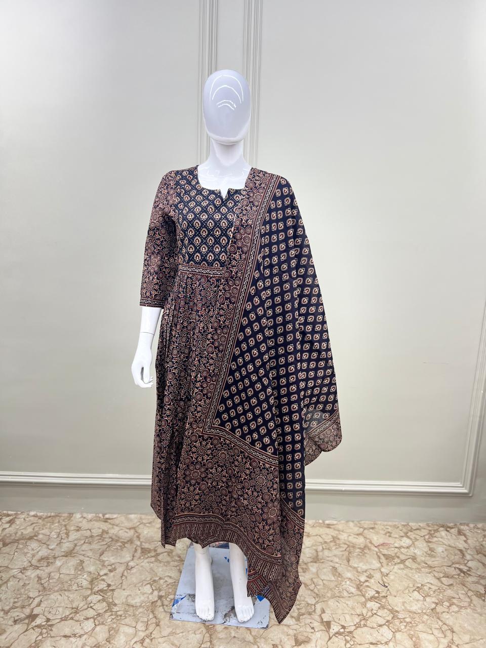 Pure Cotton Kalamkaari print 3pc Set Black Color