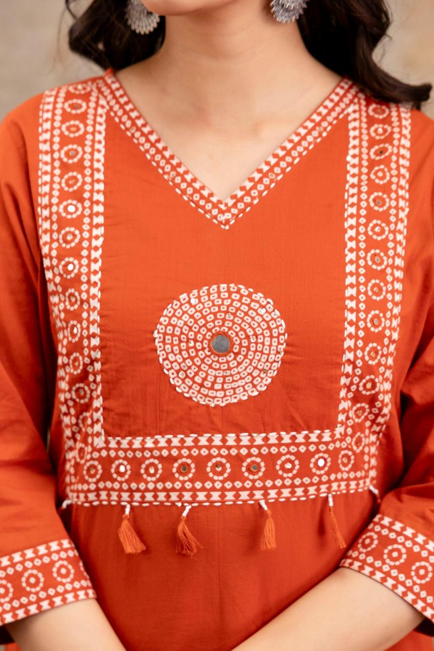 Pure Jaipuri Cotton Bandhej Print 3pc Set Rust Orange Color