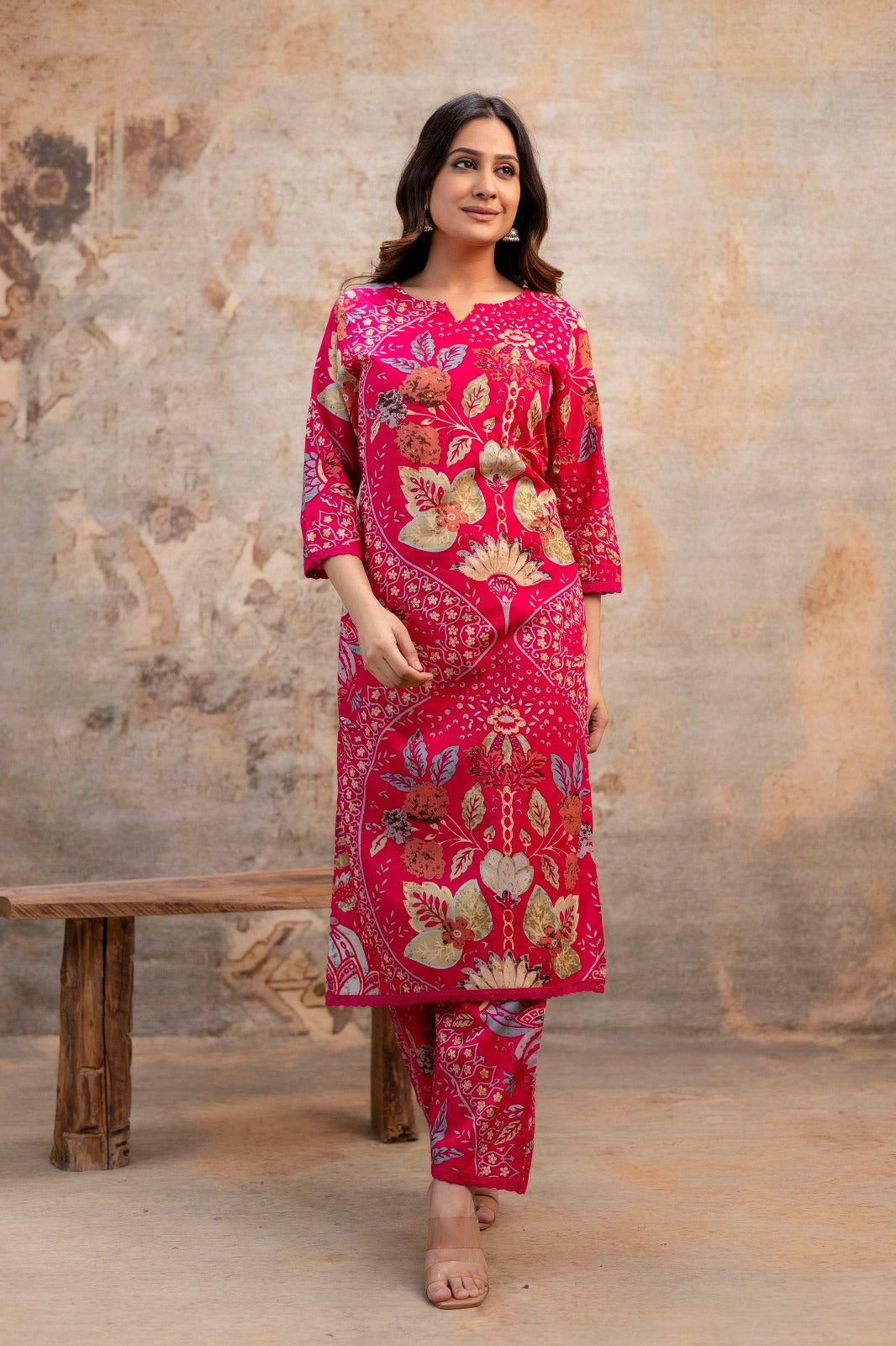 Pure Cotton Floral Print 2pc Set Pink Color
