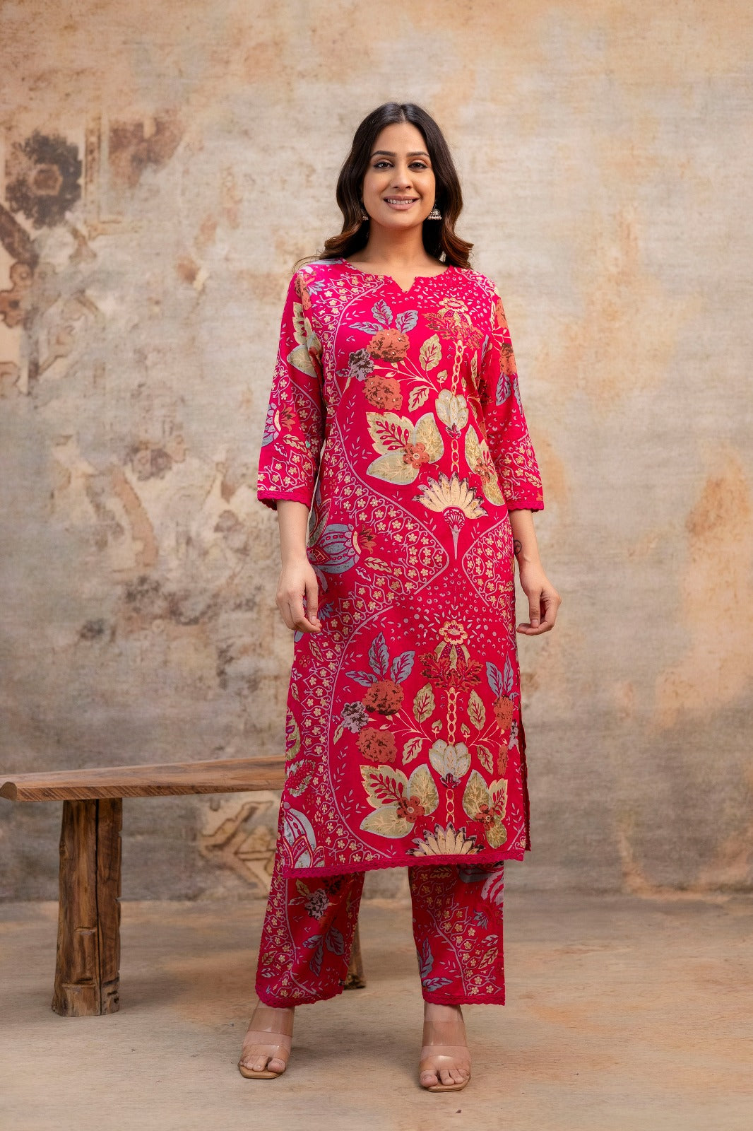 Pure Cotton Floral Print 2pc Set Pink Color