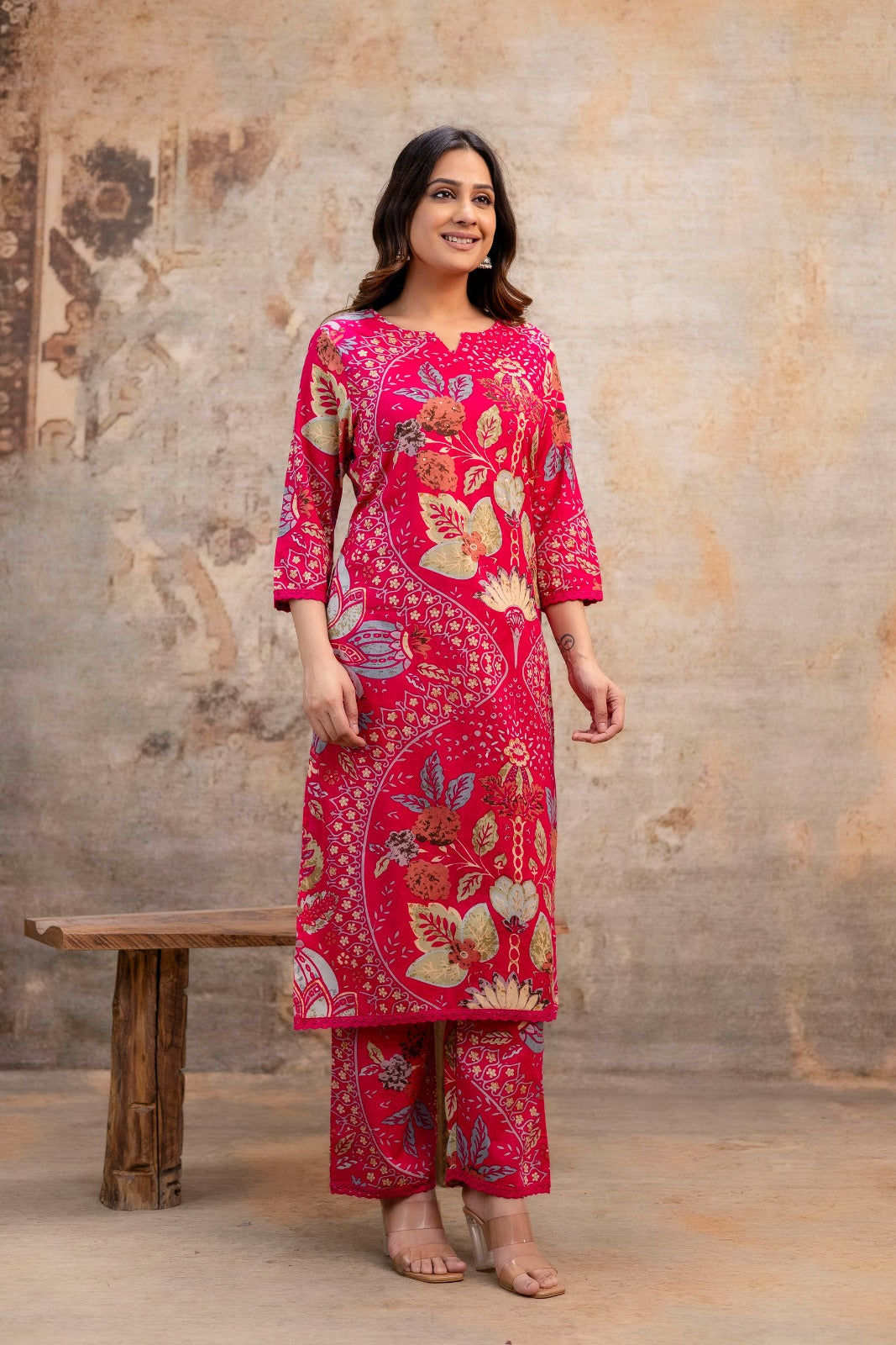 Pure Cotton Floral Print 2pc Set Pink Color
